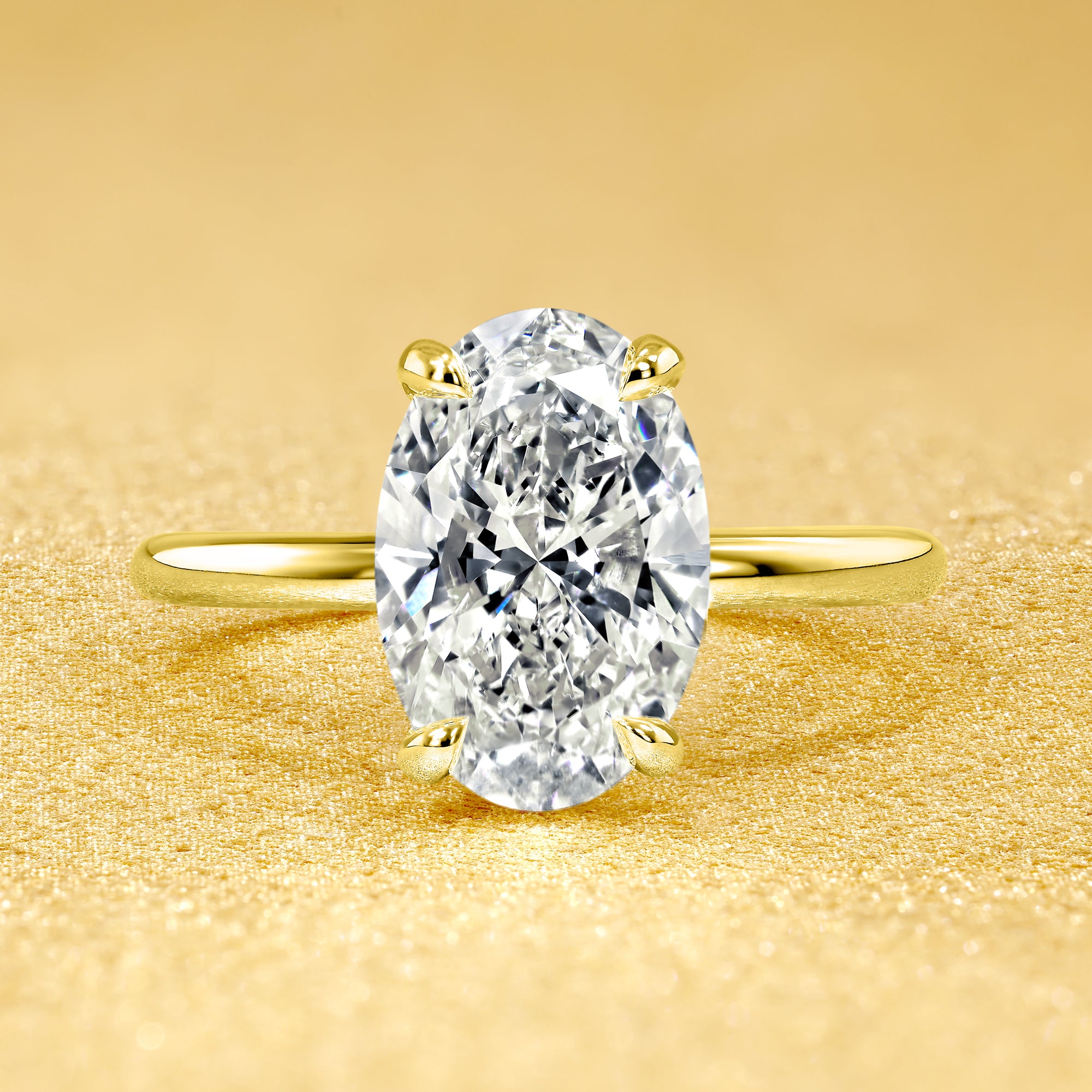 The Adara, 2ct Elongated Oval-Cut Lab-Grown Diamond Hidden Halo Engagement Ring in 14K Gold, 18K Gold, or Platinum by Earthena Jewelry of Beverly Hills.