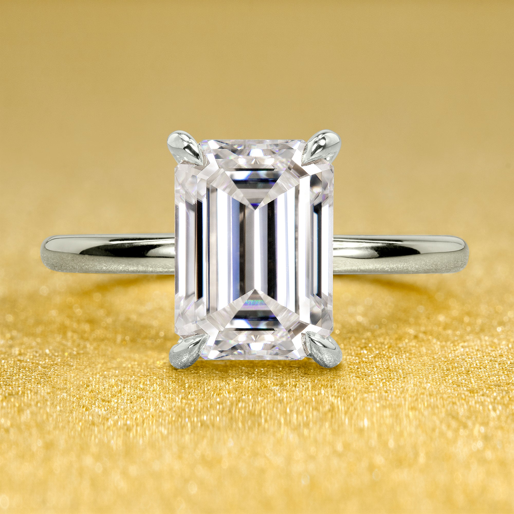 The Adara, 3ct Elongated Emerald-Cut Lab-Grown Diamond Hidden Halo Engagement Ring in 14K Gold, 18K Gold, or Platinum by Earthena Jewelry of Beverly Hills