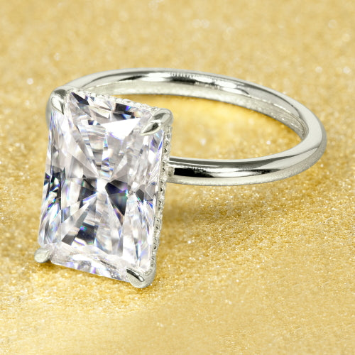 Adara Radiant-cut Hidden Halo Diamond Soliatire Engagement Ring in 14K White Gold