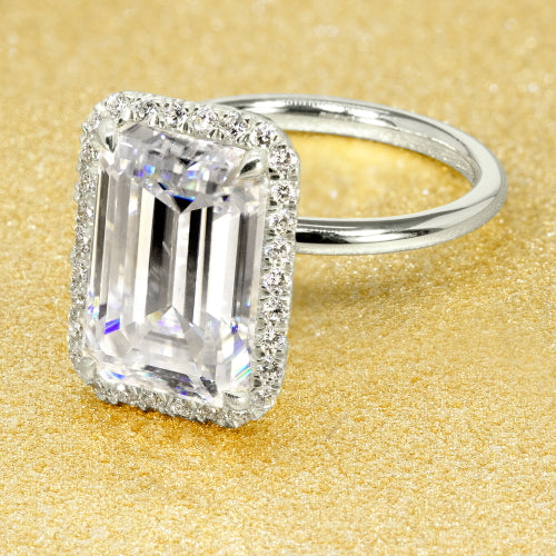 Adara Emerald-cut Halo Diamond Soliatire Engagement Ring in Platinum