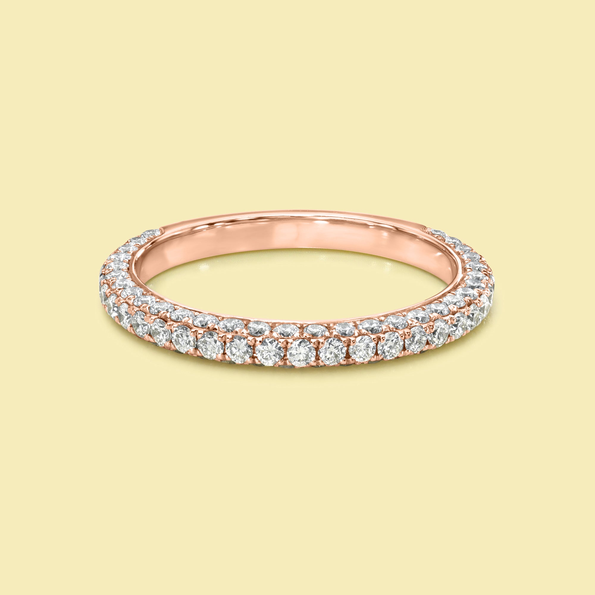 The Olivia, Triple Row Diamond Band handcrafted in 14K gold, 18K gold, or Platinum by Earthena Jewelry in Los Angeles