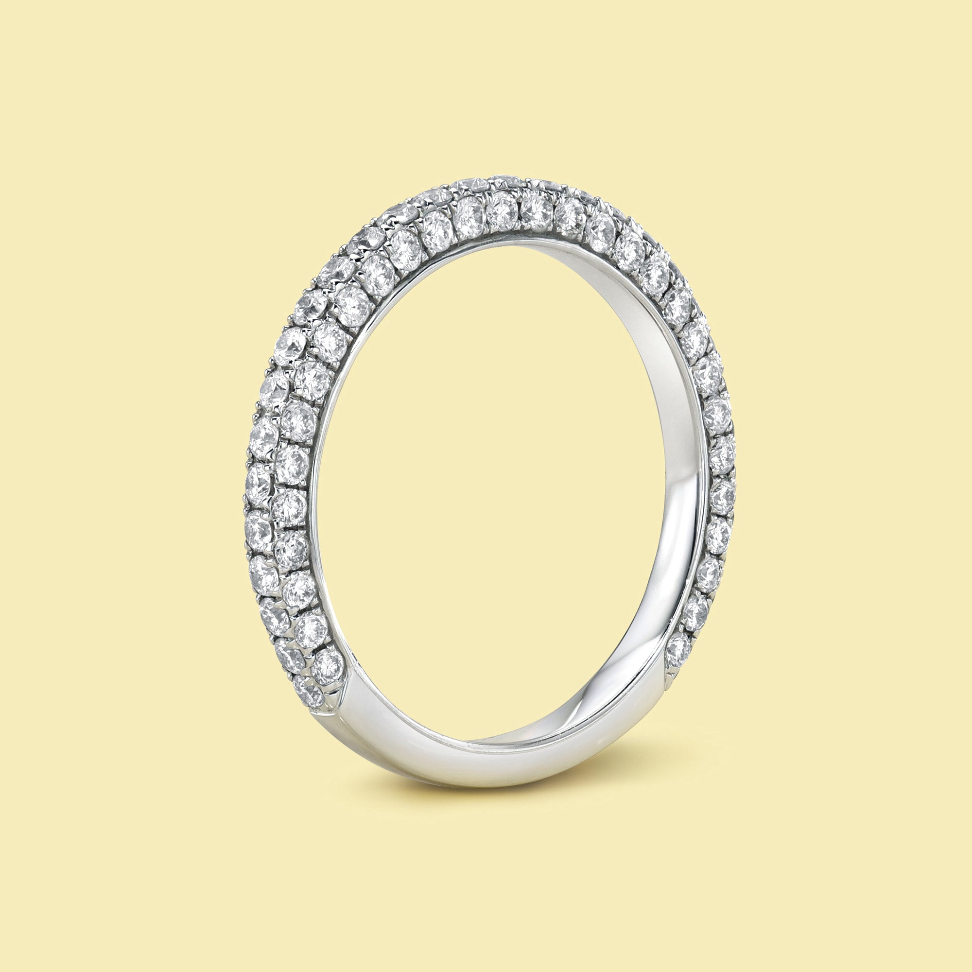 The Olivia, Triple Row Diamond Band handcrafted in 14K gold, 18K gold, or Platinum by Earthena Jewelry in Los Angeles