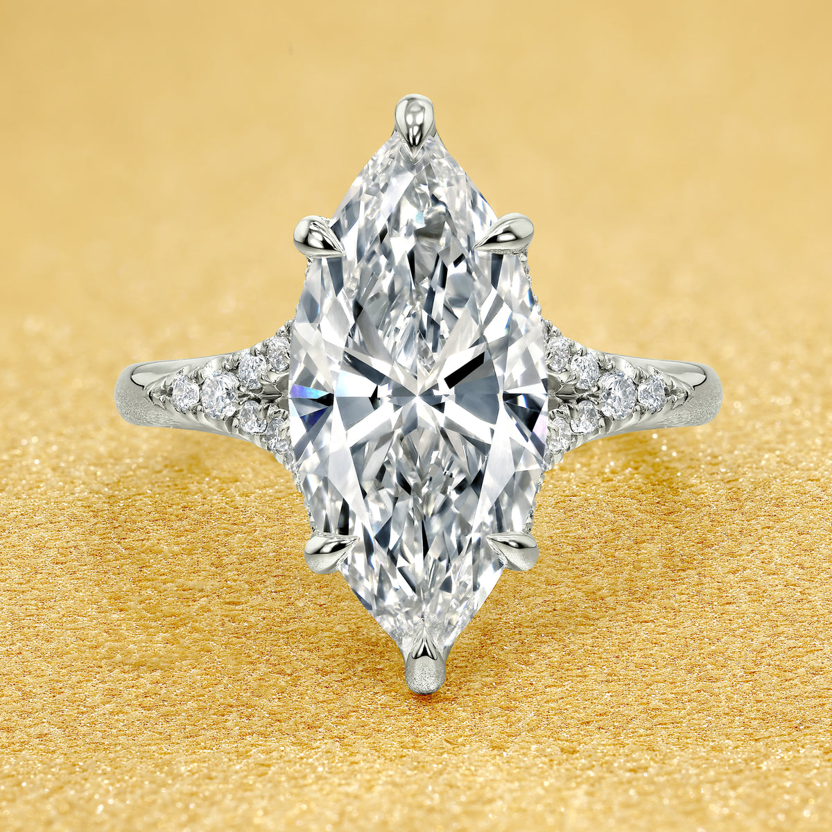 Alison 3ct Elongated Marquise-Cut Lab-Grown Diamond Tulip Cathedral Engagement Ring in 14K Gold, 18K Gold, or Platinum by Earthena Jewelry of Beverly Hills