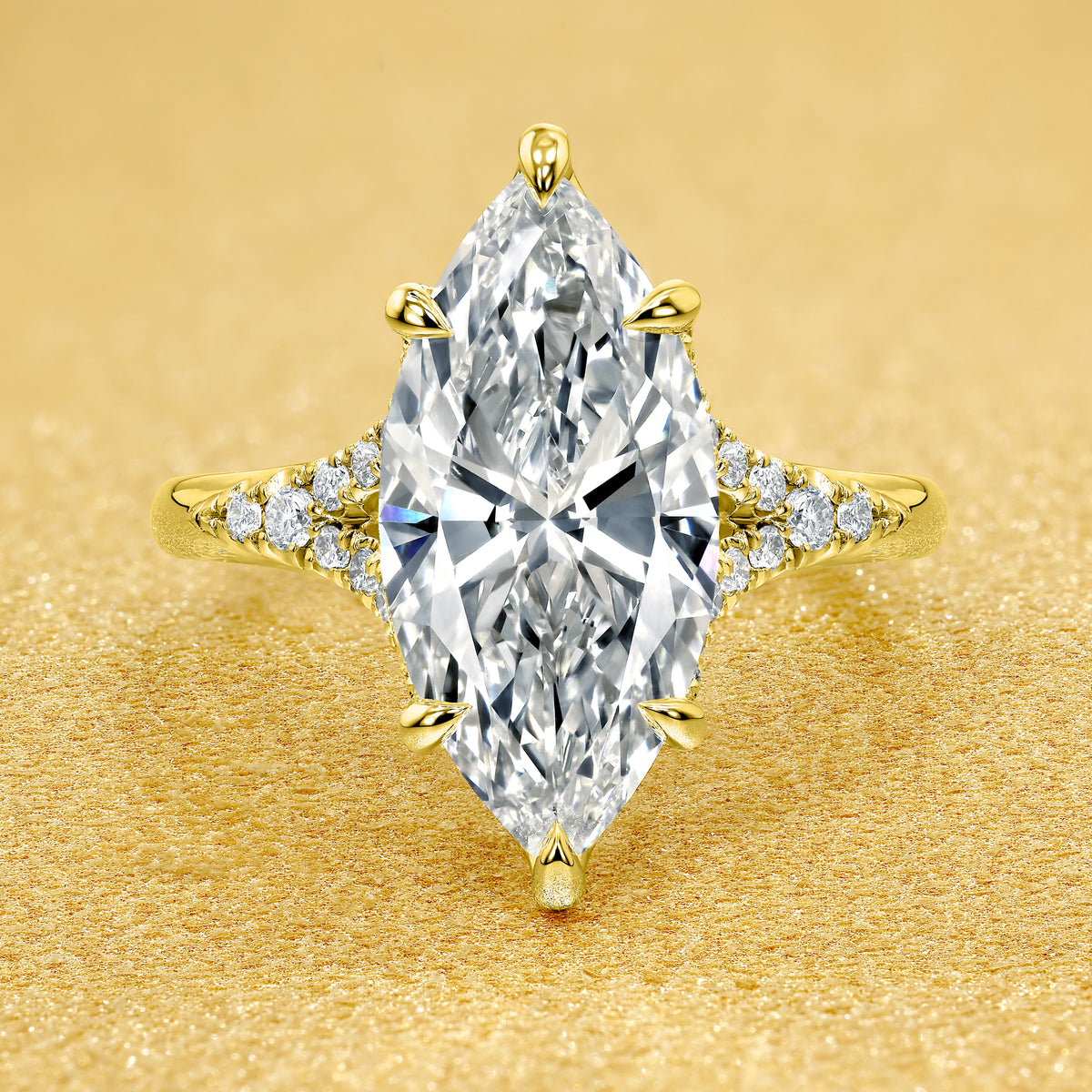 Alison 3ct Elongated Marquise-Cut Lab-Grown Diamond Tulip Cathedral Engagement Ring in 14K Gold, 18K Gold, or Platinum by Earthena Jewelry of Beverly Hills
