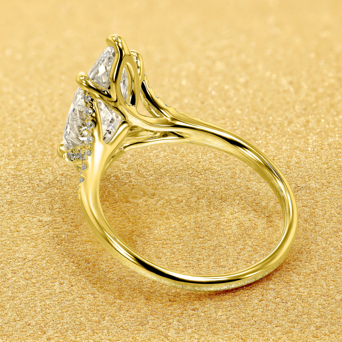 Alison 3ct Elongated Marquise-Cut Lab-Grown Diamond Tulip Cathedral Engagement Ring in 14K Gold, 18K Gold, or Platinum by Earthena Jewelry of Beverly Hills