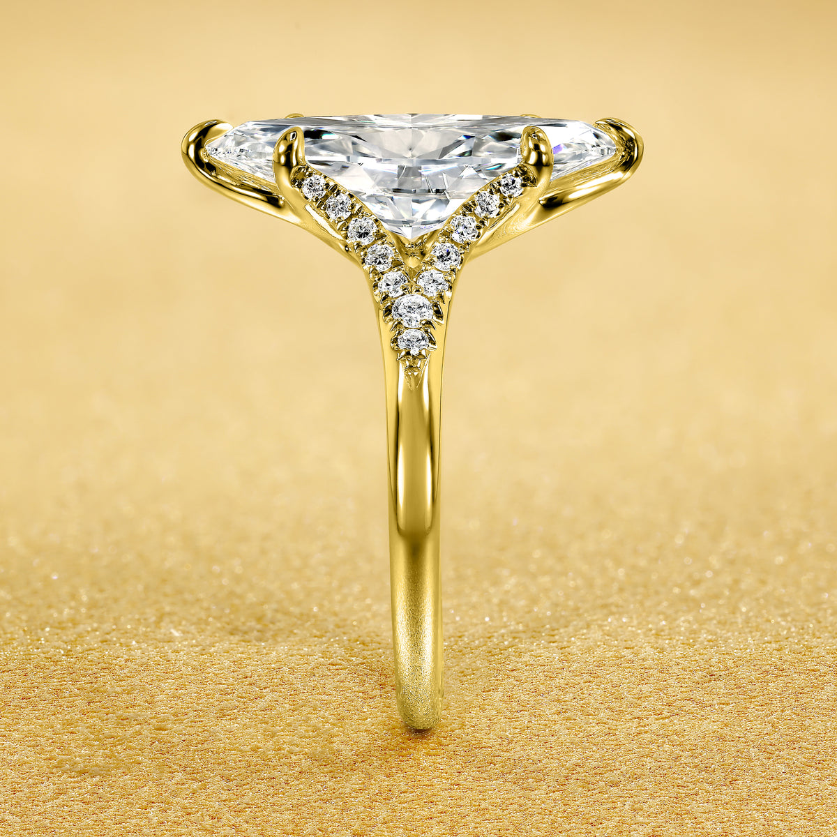 Alison 3ct Elongated Marquise-Cut Lab-Grown Diamond Tulip Cathedral Engagement Ring in 14K Gold, 18K Gold, or Platinum by Earthena Jewelry of Beverly Hills