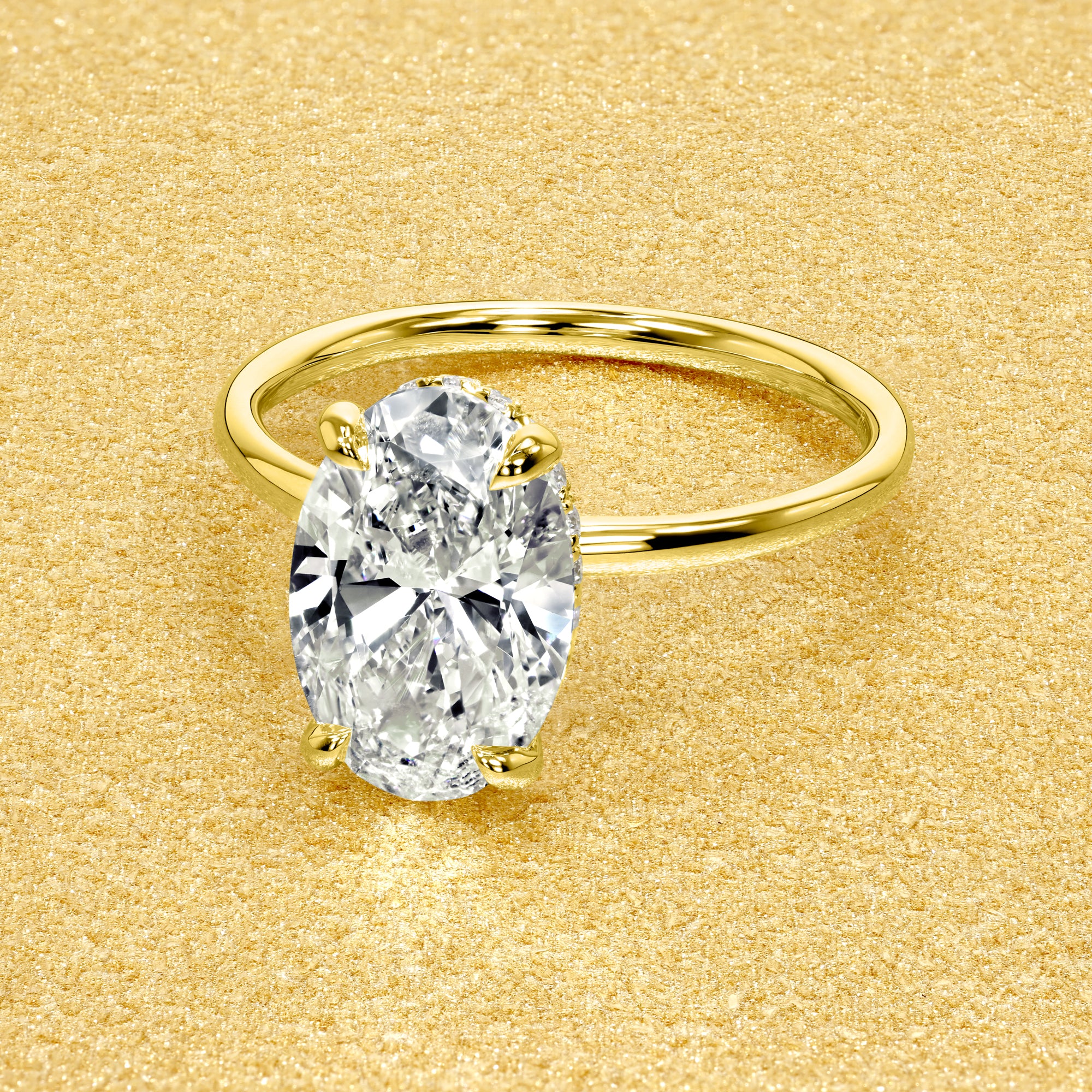 Classic Ariela 2ct Elongated Oval-Cut Lab-Grown Diamond Hidden Eternity Halo Solitaire Engagement Ring in 14K Gold, 18K Gold, or Platinum by Earthena Jewelry of Beverly Hills.