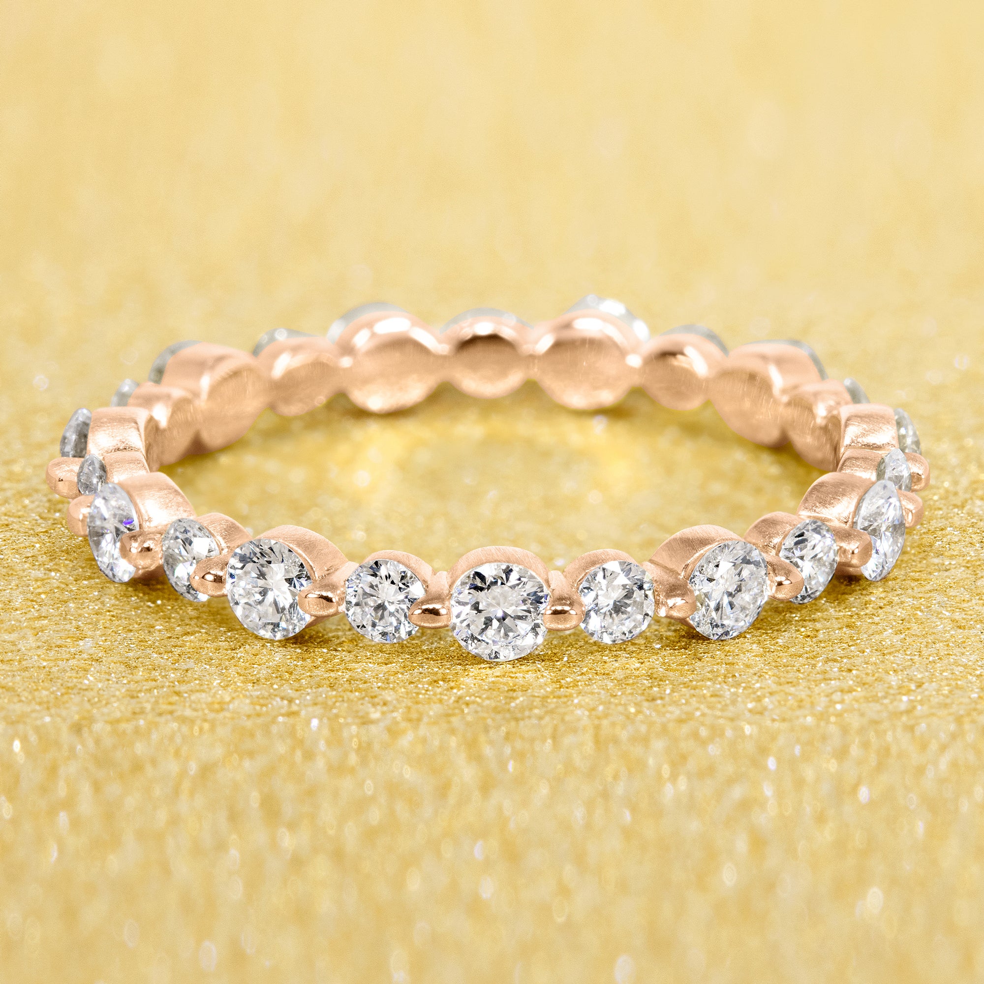 Floating Stackable Diamond Eternity Band Handcrafted in 14K gold, 18K gold, or Platinum handcrafted in Los Angeles by Earthena Jewelry