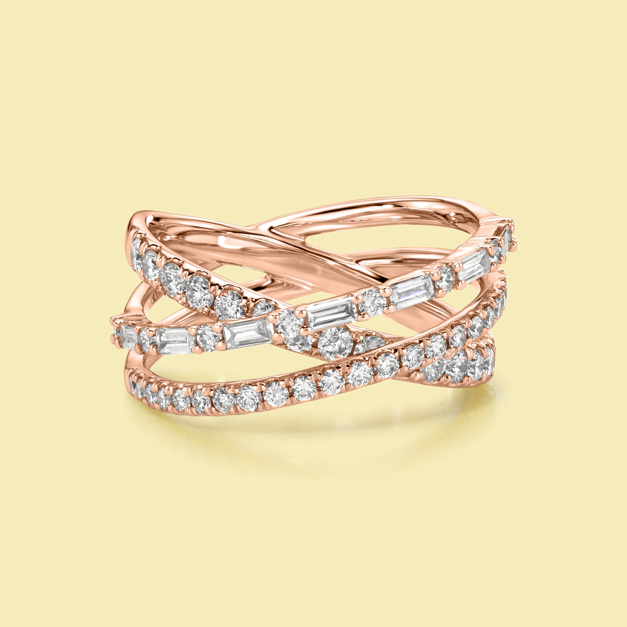 The Astra, Triple Row Bypass Lab-grown Diamond or Natural Diamond Band handcrafted in 14K Gold, 18K Gold or Platinum by Earthena Jewelry