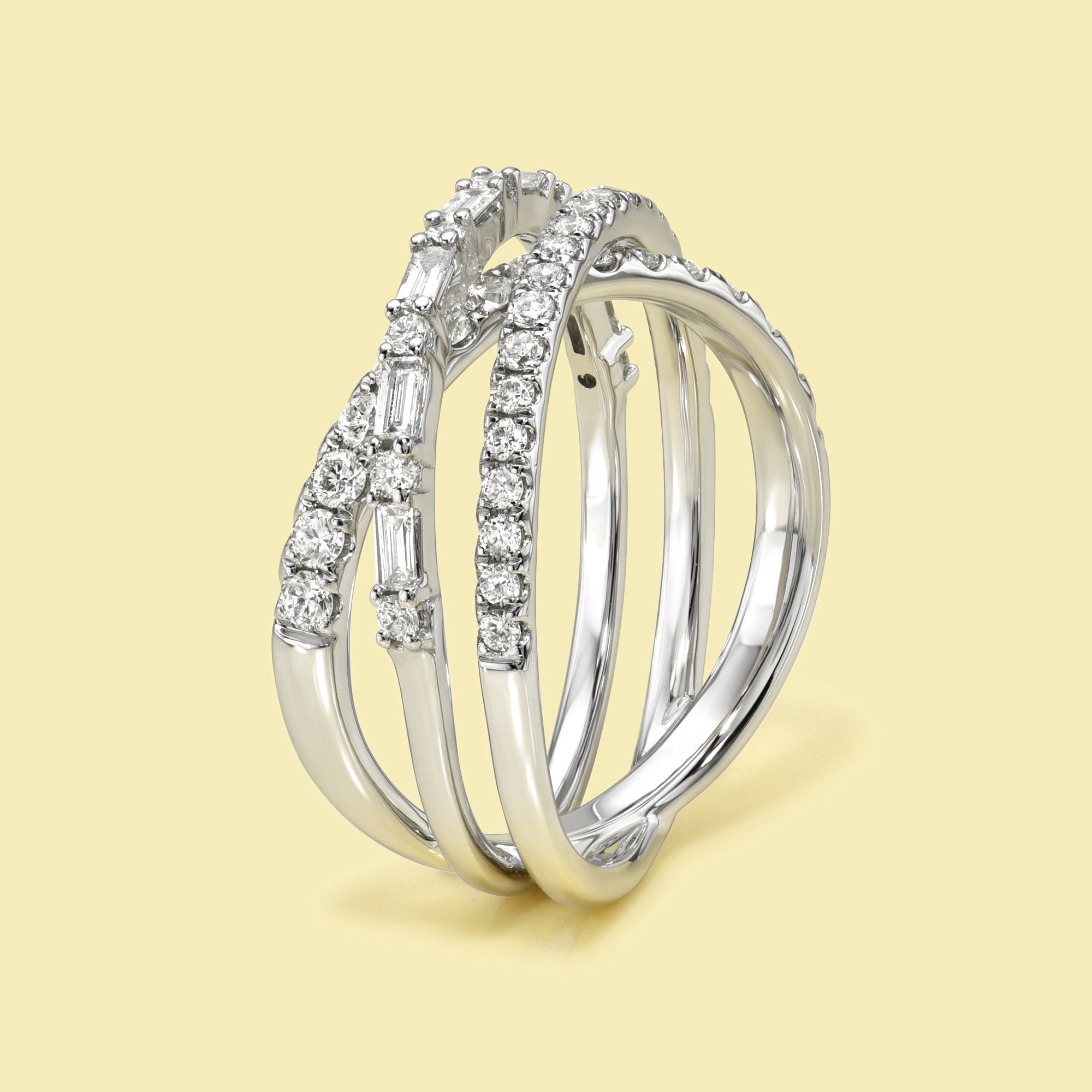 The Astra, Triple Row Bypass Lab-grown Diamond or Natural Diamond Band handcrafted in 14K Gold, 18K Gold or Platinum by Earthena Jewelry