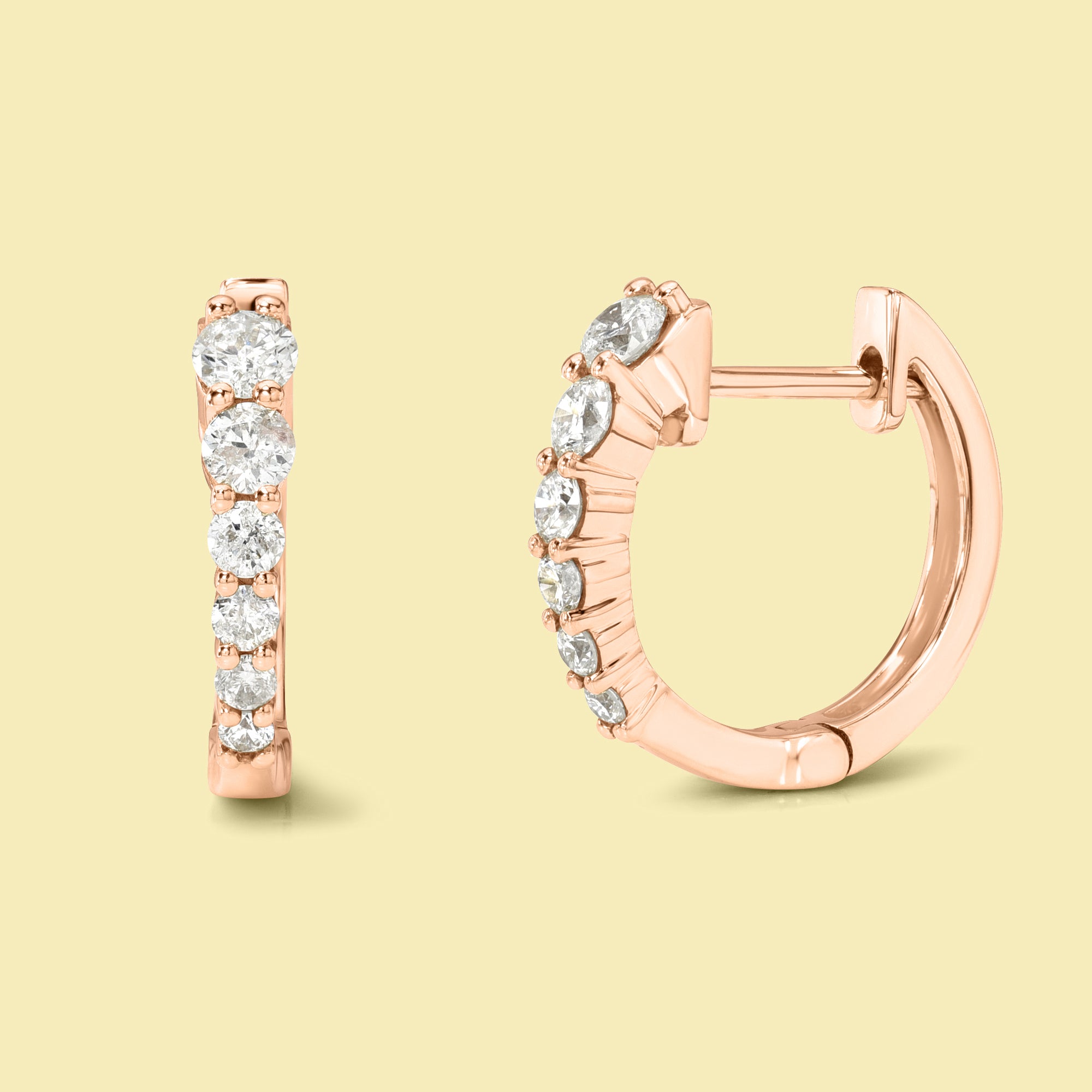 The Audrey, Classic Graduated Huggie Diamond Earrings are handcrafted in 14K gold, 18K gold, or Platinum by Earthena Jewelry in Los Angeles