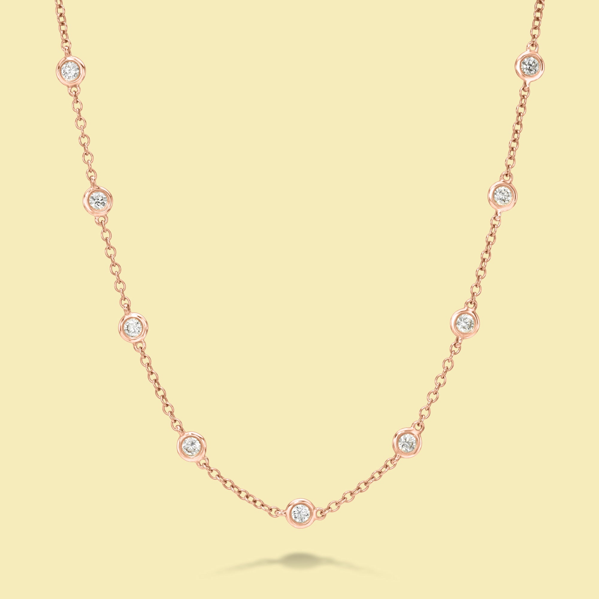 The Bobby, Classic Strand Bezel Diamond Necklace is handcrafted in 14K Gold, 18K Gold, or Platinum by Earthena Jewelry in Los Angeles