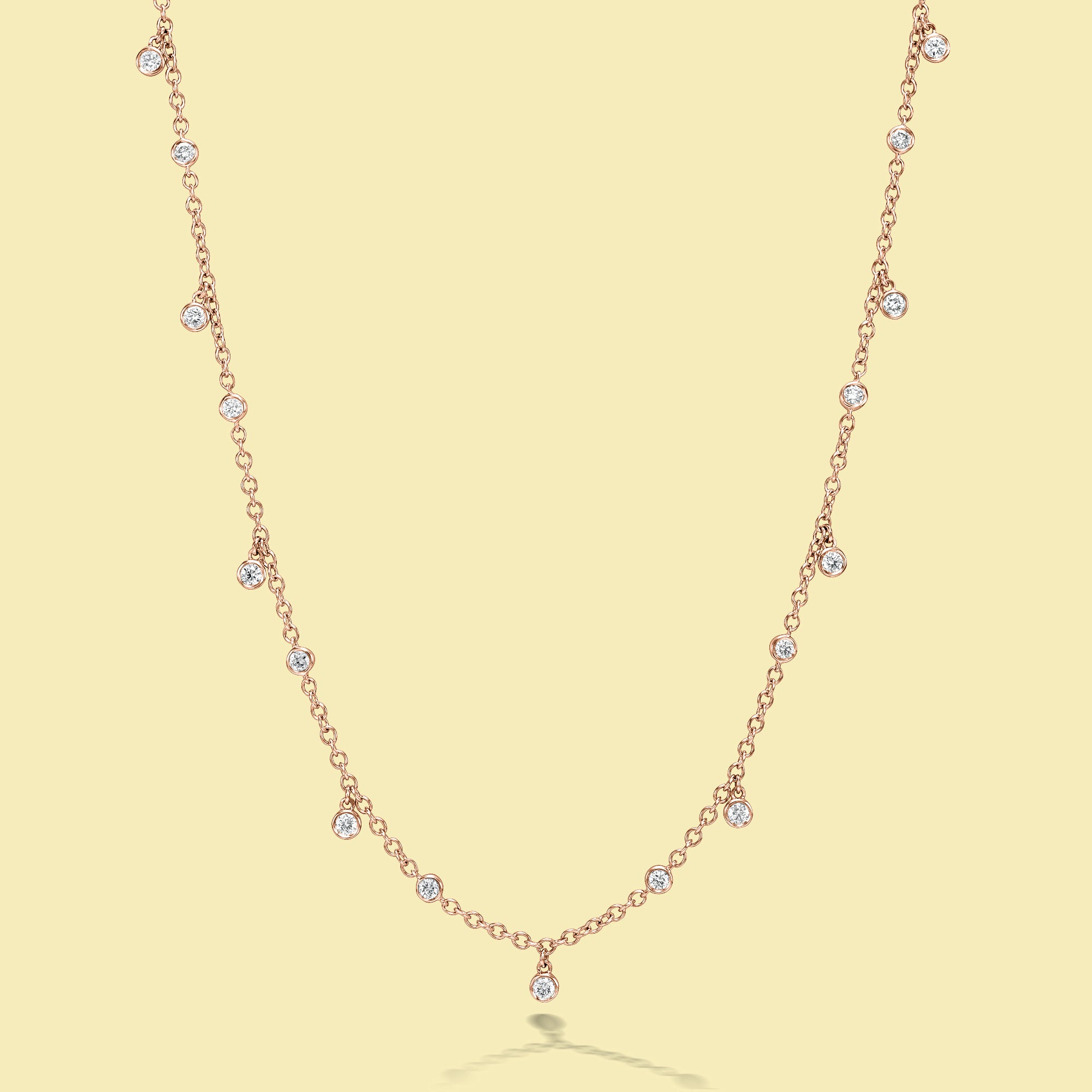 The Bobby, Dangle Strand Diamond Necklace is handcrafted in 14K Gold, 18K Gold, or Platinum by Earthena Jewelry in Los Angeles