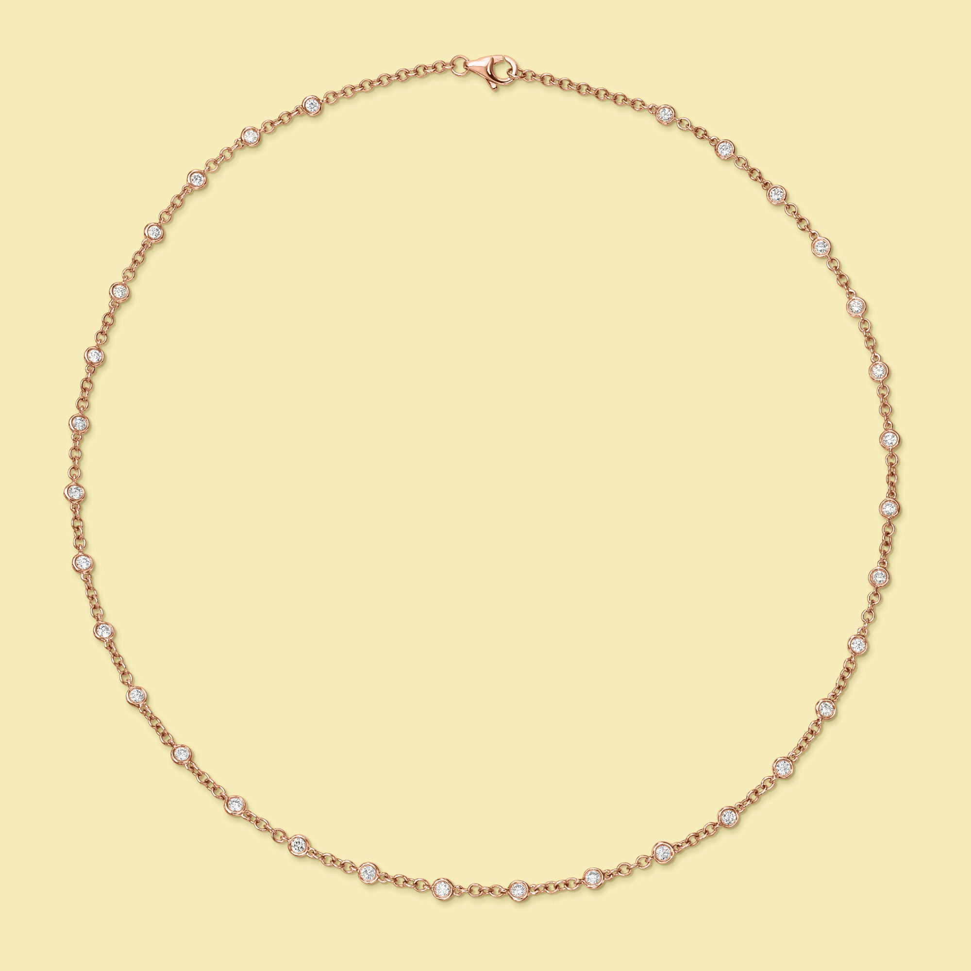 The Bobby, Essential Strand Bezel Diamond Necklace is handcrafted in 14K Gold, 18K Gold, or Platinum by Earthena Jewelry in Los Angeles