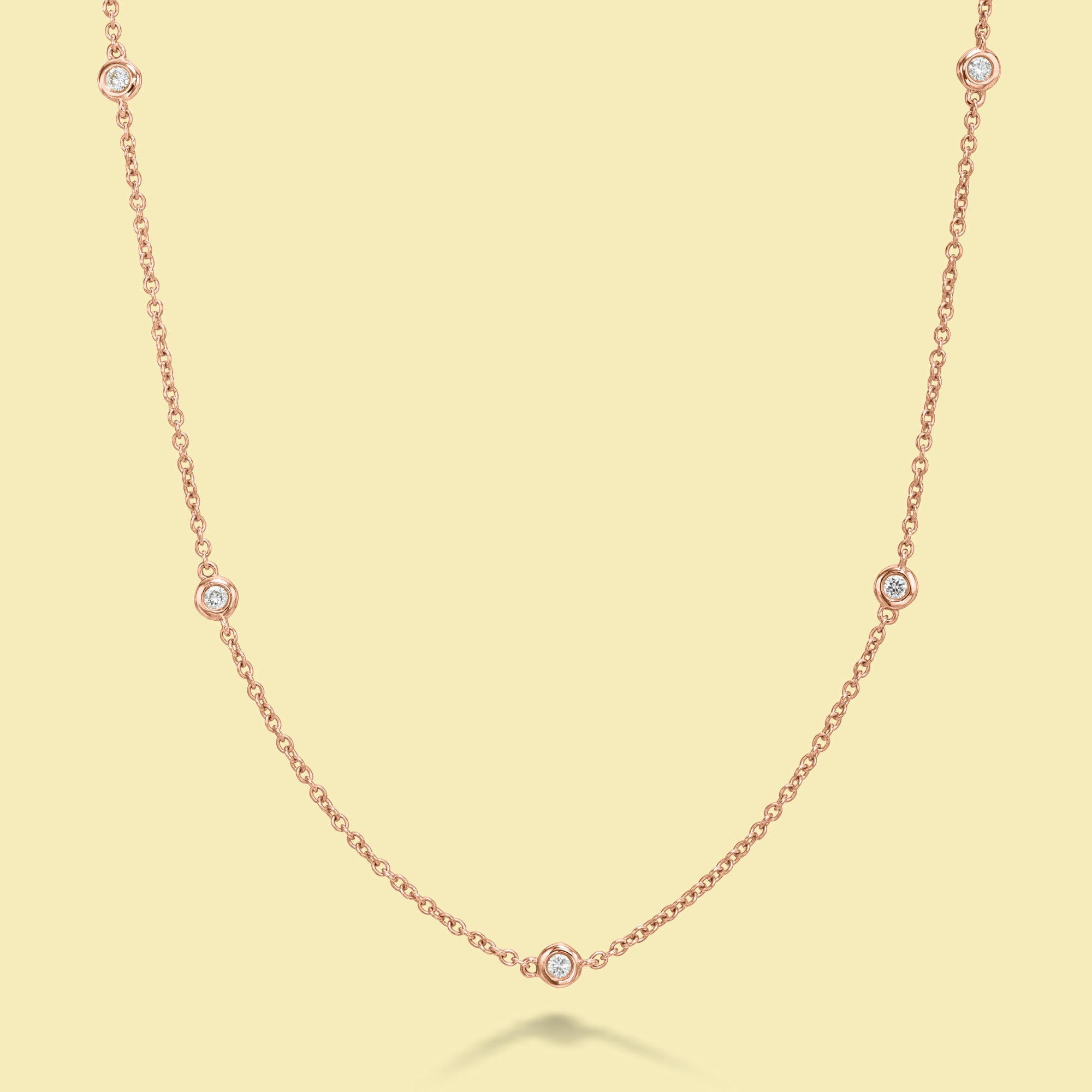 The Bobby, Classic Half-strand Bezel Diamond Necklace is handcrafted in 14K Gold, 18K Gold, or Platinum by Earthena Jewelry in Los Angeles