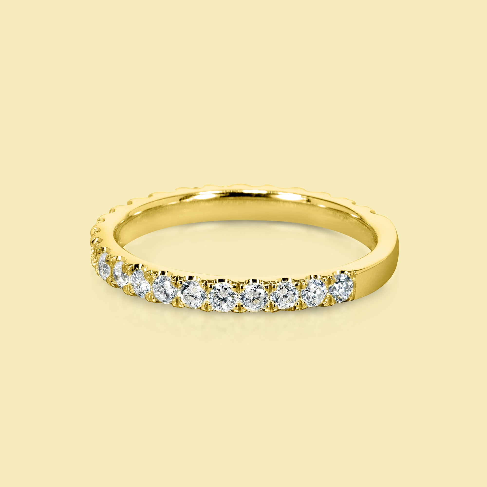 Catherine Semi-Eternity Round Brilliant-cut Lab Diamond Wedding Band Handcrafted in 14K gold, 18K gold, or Platinum handcrafted in Los Angeles by Earthena Jewelry