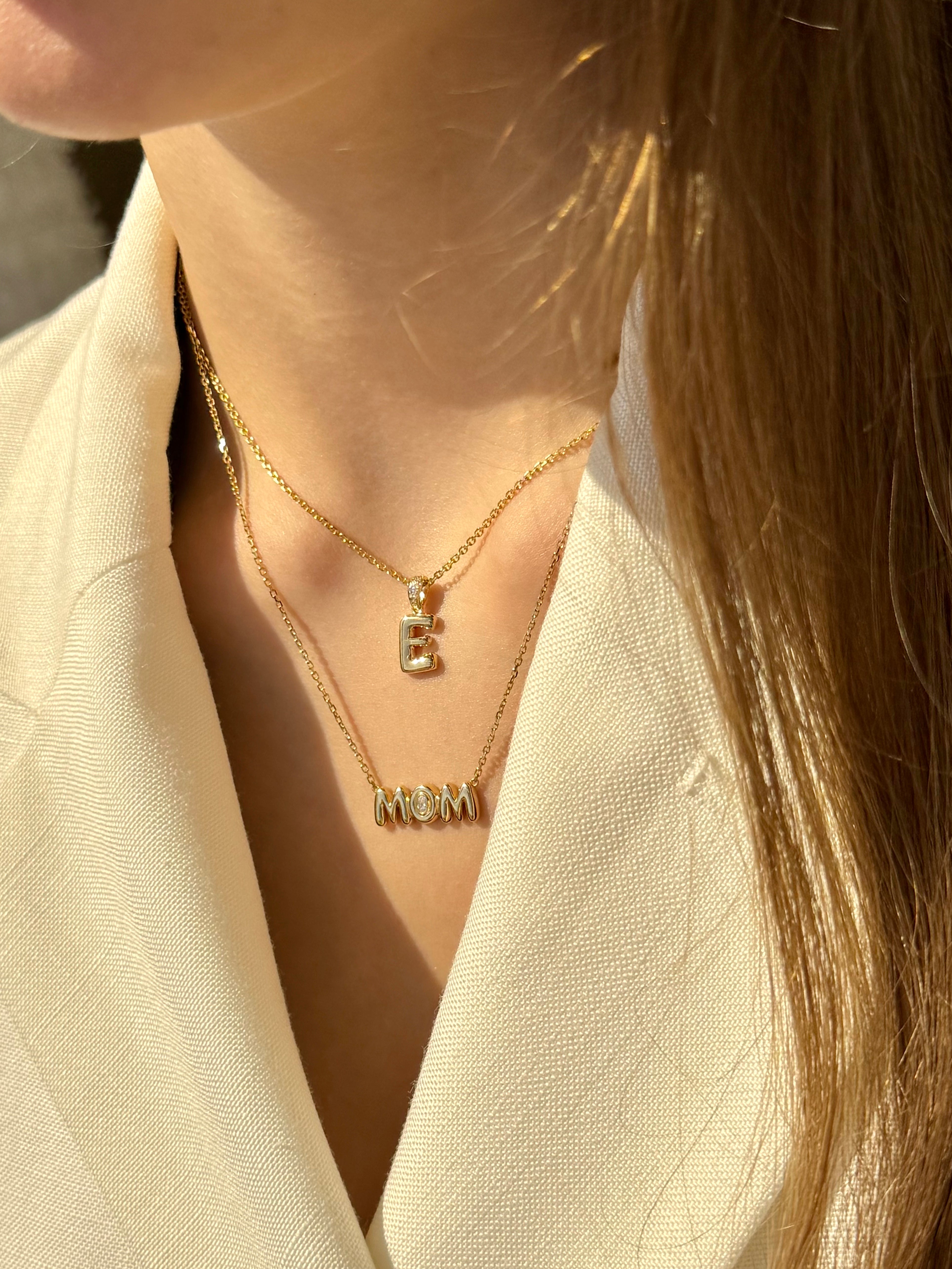 The Cloud, Gold Initial Diamond Puff Pendant Necklace handcrafted in 14K Gold by Earthena Jewelry of Beverly Hills, California.