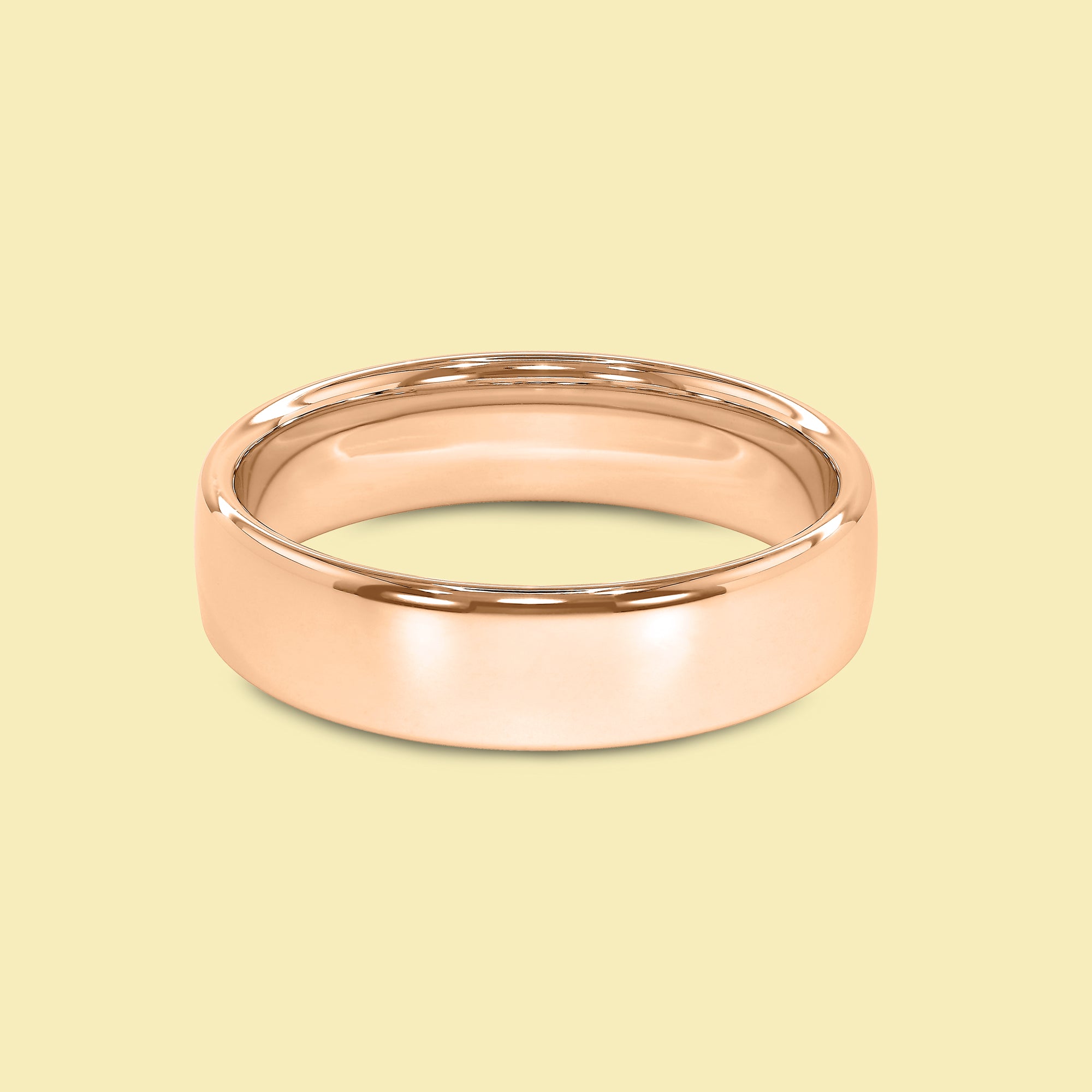 The Elias Solid Gold 6mm European High Polish Comfort Fit Men's Wedding Band in 14K Gold, 18K Gold, or Platinum by Earthena Jewelry of Beverly Hills.