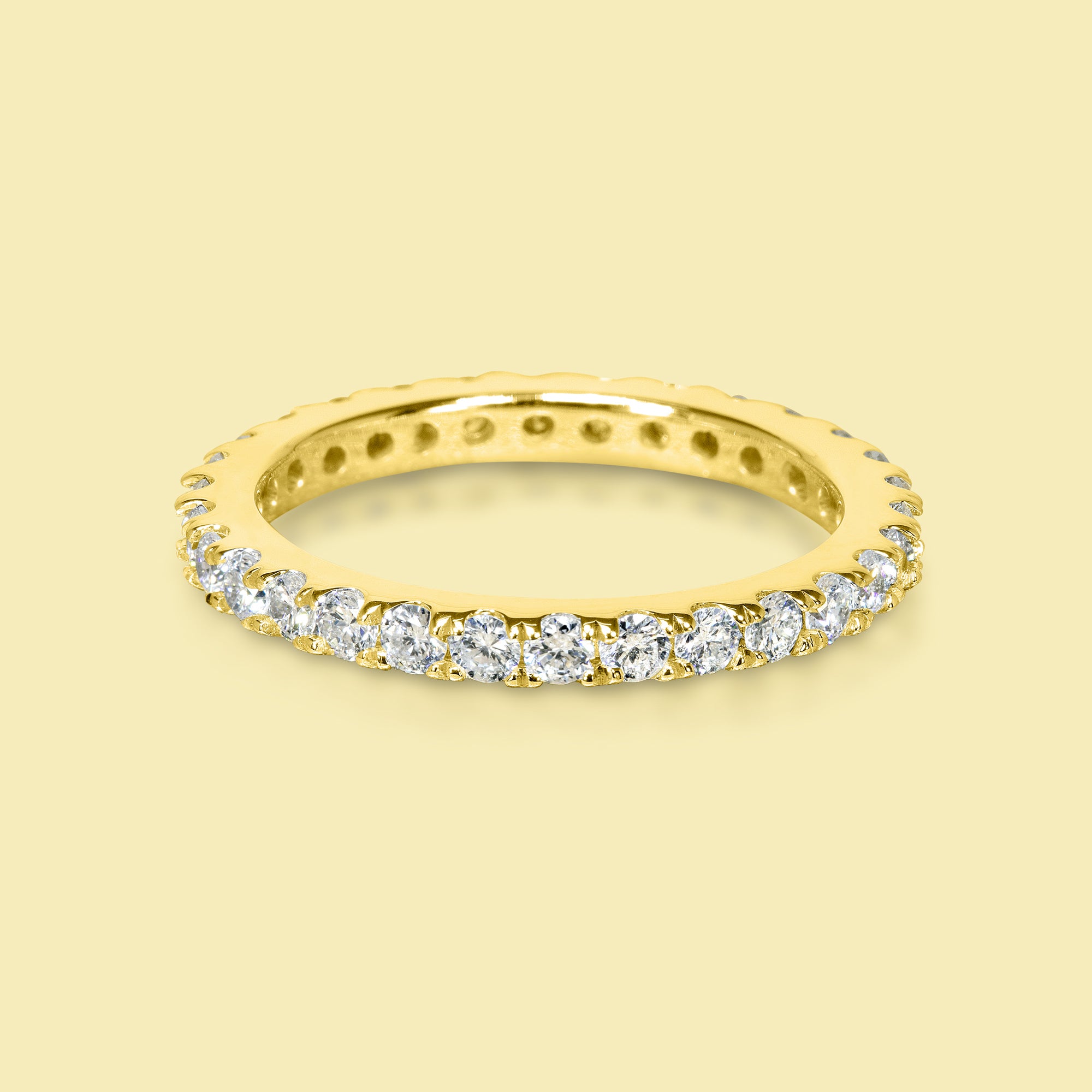 Ella Round Brilliant-cut Lab Diamond Split-prong Eternity Wedding Band Handcrafted in 14K gold, 18K gold, or Platinum handcrafted in Los Angeles by Earthena Jewelry