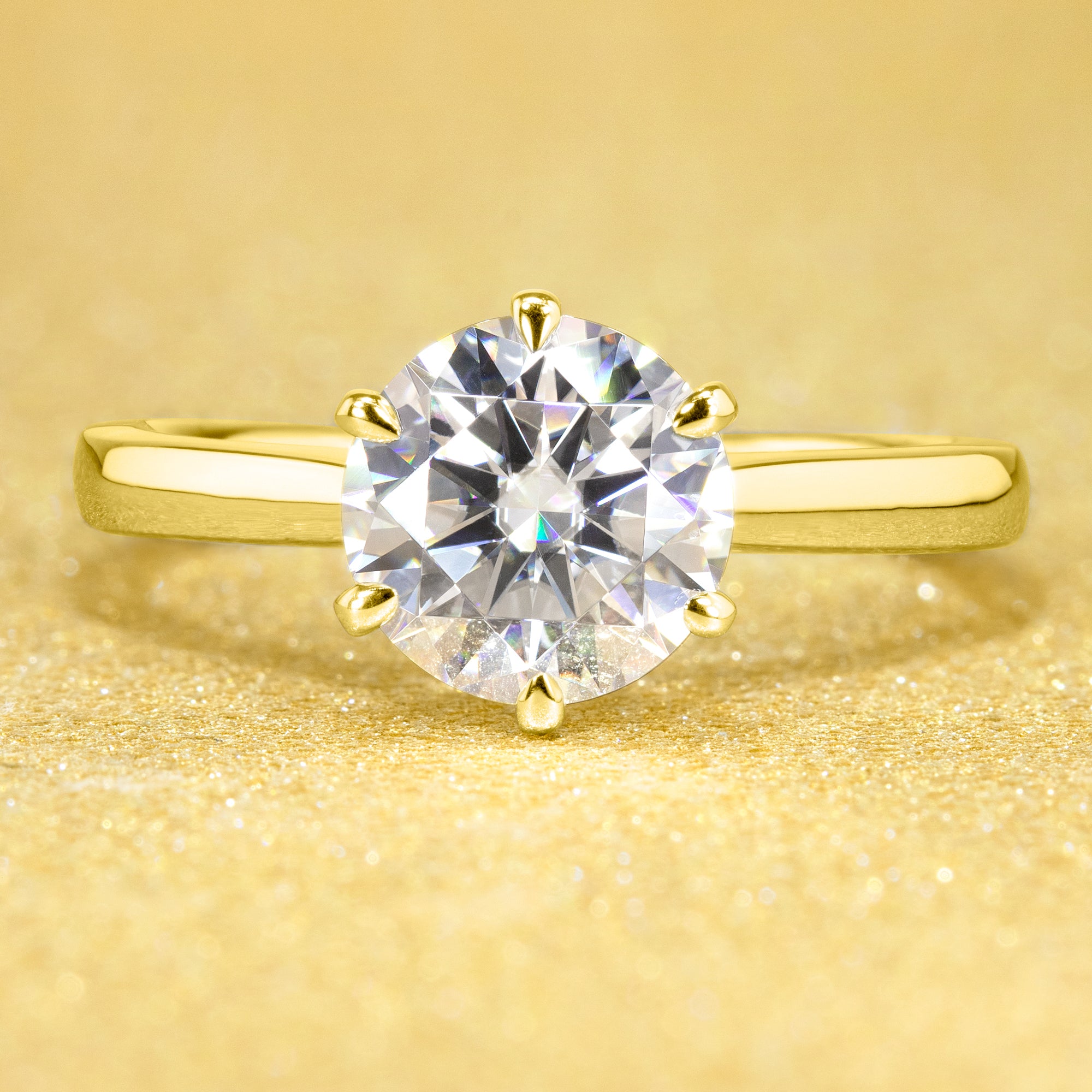 The Eva, 2ct Round Brilliant-Cut Lab-Grown Diamond Solitaire Engagement Ring in 14K Gold, 18K Gold, or Platinum by Earthena Jewelry of Beverly Hills.