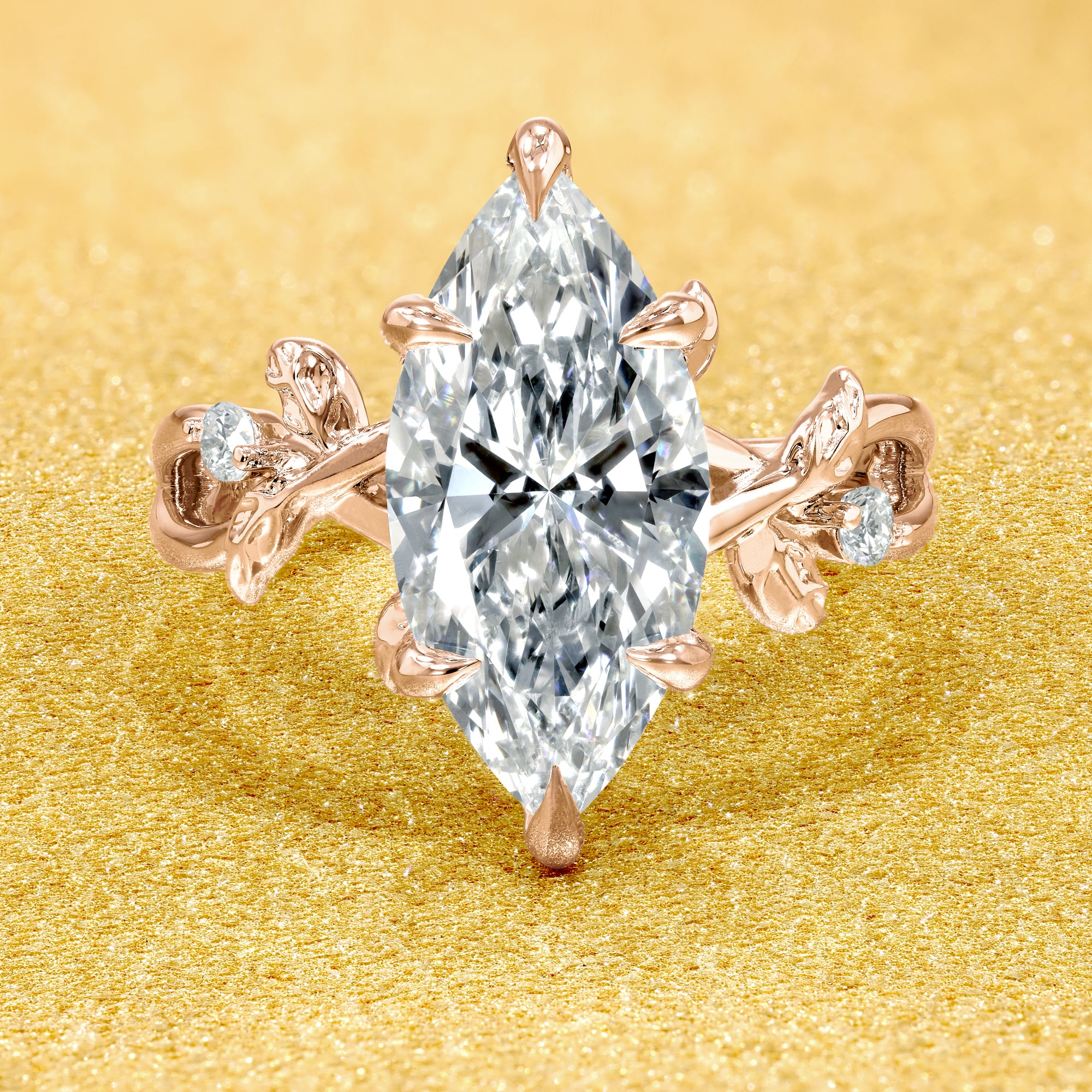 Flora 3ct Marquise-Cut Lab-Grown Diamond Hidden Halo Engagement Ring in 14K Gold, 18K Gold, or Platinum by Earthena Jewelry of Beverly Hills