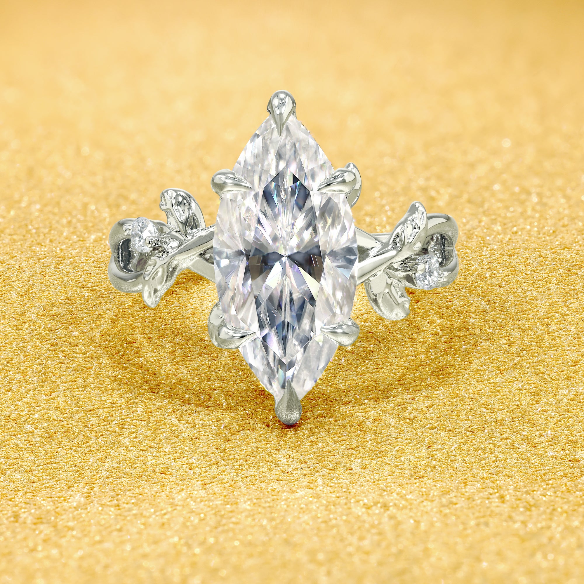 Flora 3ct Marquise-Cut Lab-Grown Diamond Hidden Halo Engagement Ring in 14K Gold, 18K Gold, or Platinum by Earthena Jewelry of Beverly Hills