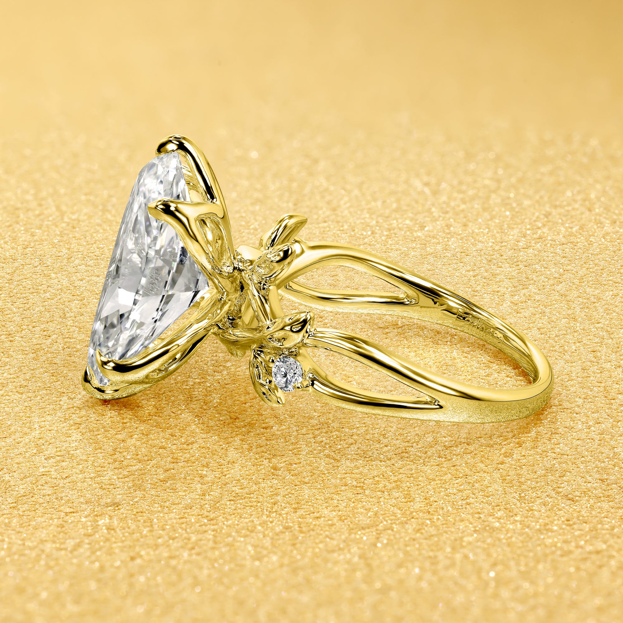Flora 4.5ct Oval-Cut Lab-Grown Diamond Six-Prong Tulip Floral Engagement Ring in 14K Gold, 18K Gold, or Platinum by Earthena Jewelry of Beverly Hills.