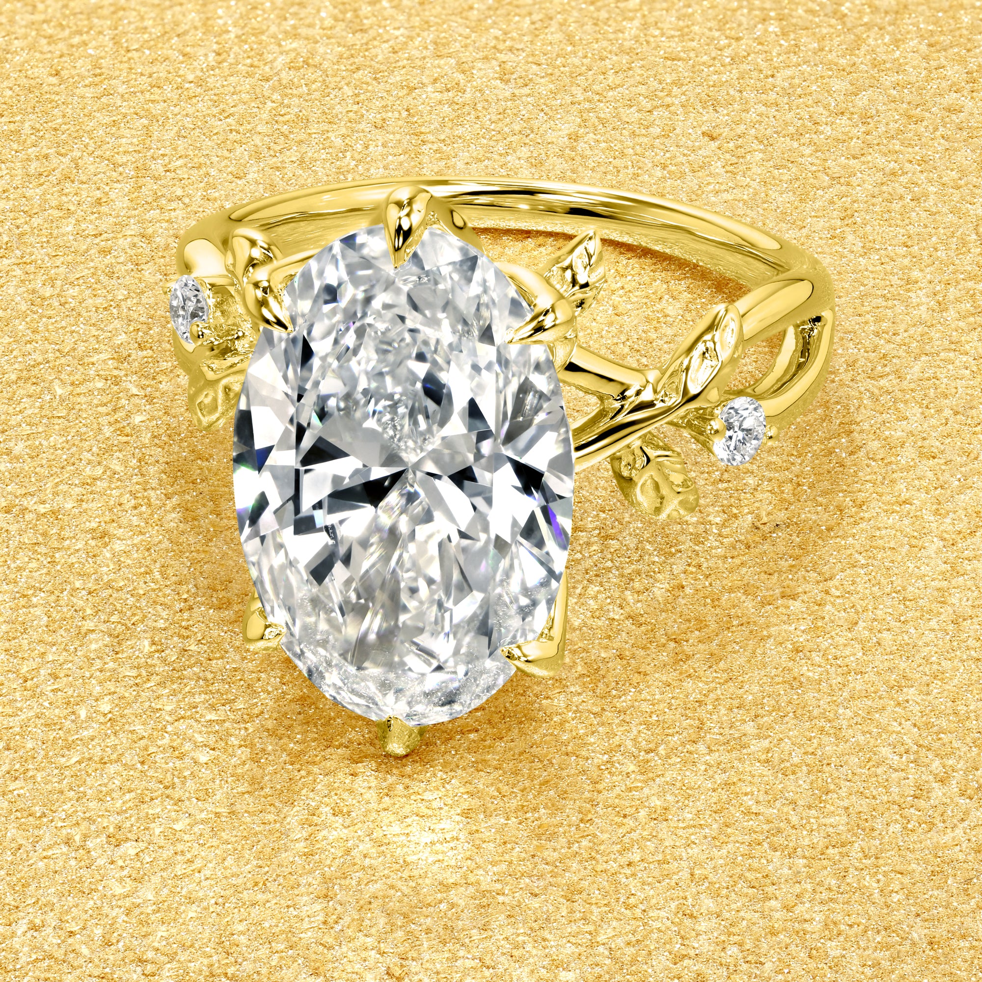Flora 4.5ct Oval-Cut Lab-Grown Diamond Six-Prong Tulip Floral Engagement Ring in 14K Gold, 18K Gold, or Platinum by Earthena Jewelry of Beverly Hills.