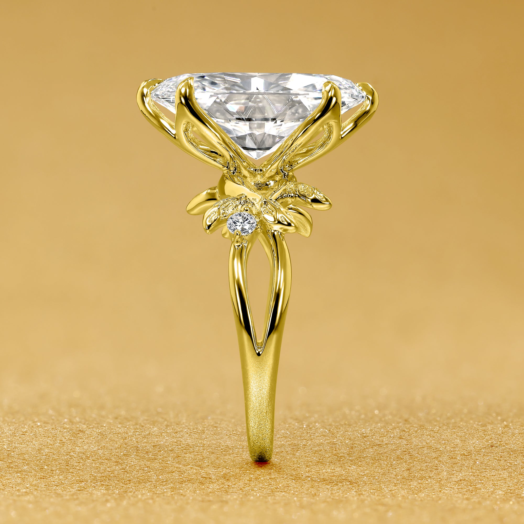 Flora 4.5ct Oval-Cut Lab-Grown Diamond Six-Prong Tulip Floral Engagement Ring in 14K Gold, 18K Gold, or Platinum by Earthena Jewelry of Beverly Hills.