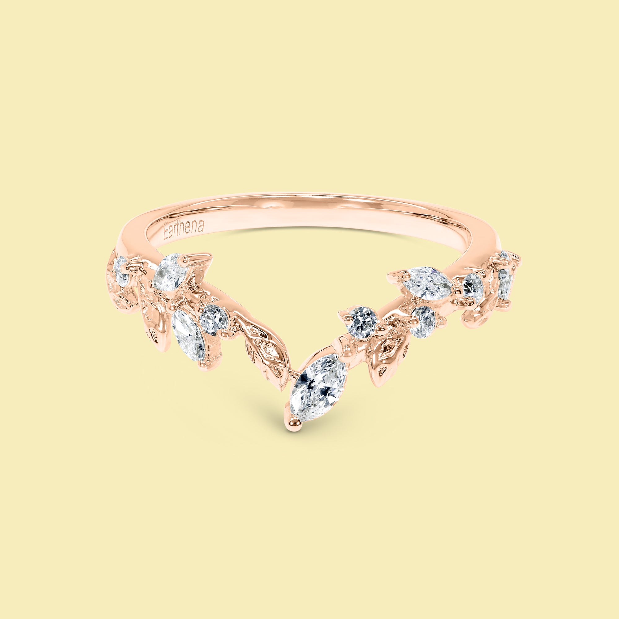 The Flora, V-shaped Floral Diamond Band by Earthena Jewelry of Beverly Hills.