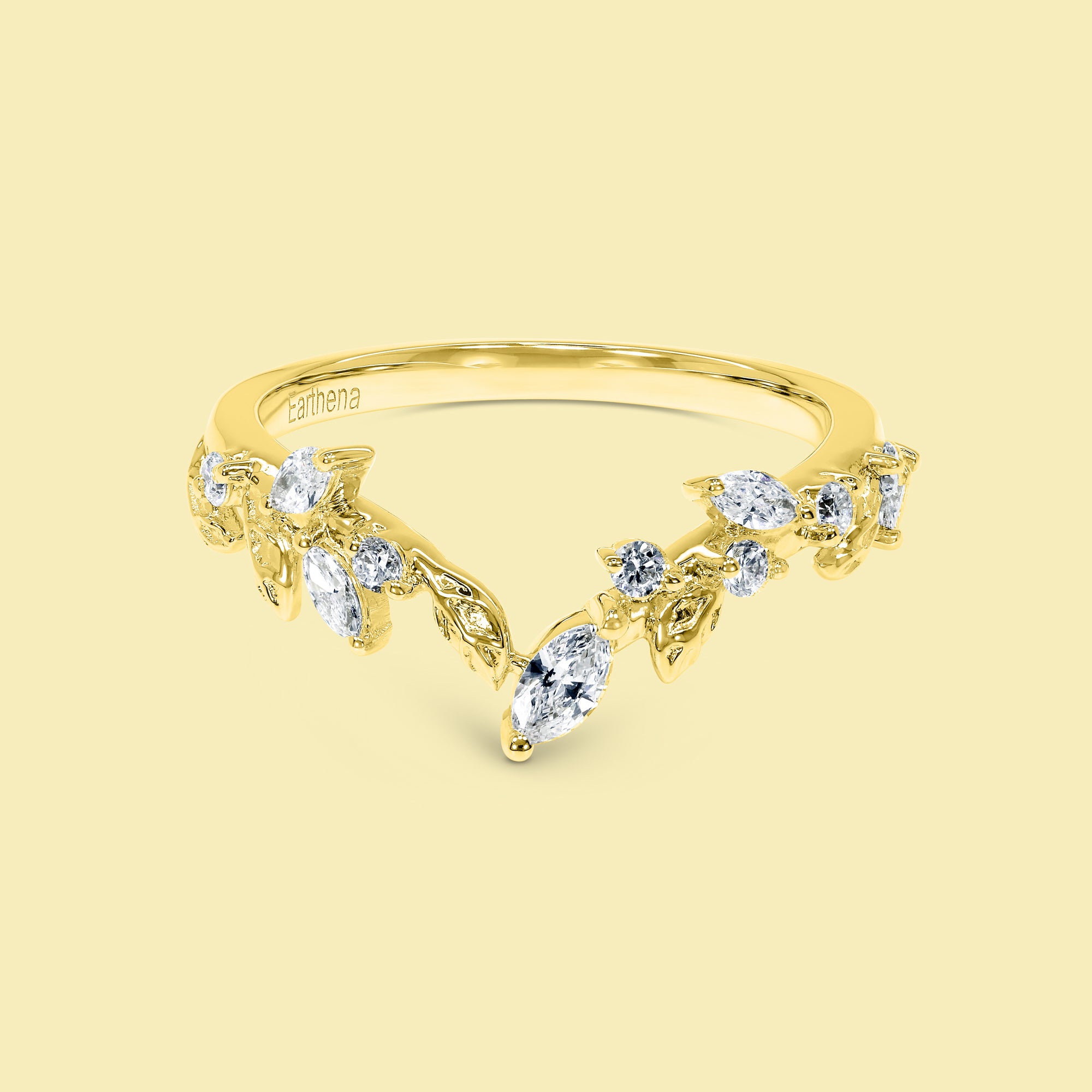 The Flora, V-shaped Floral Diamond Band by Earthena Jewelry of Beverly Hills.