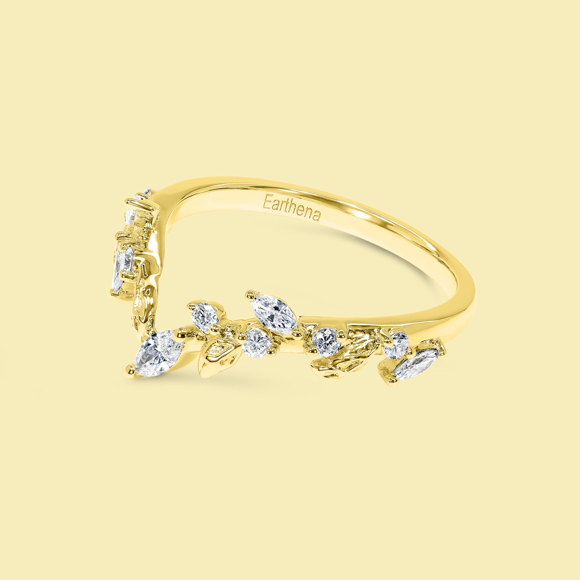 The Flora, V-shaped Floral Diamond Band by Earthena Jewelry of Beverly Hills.