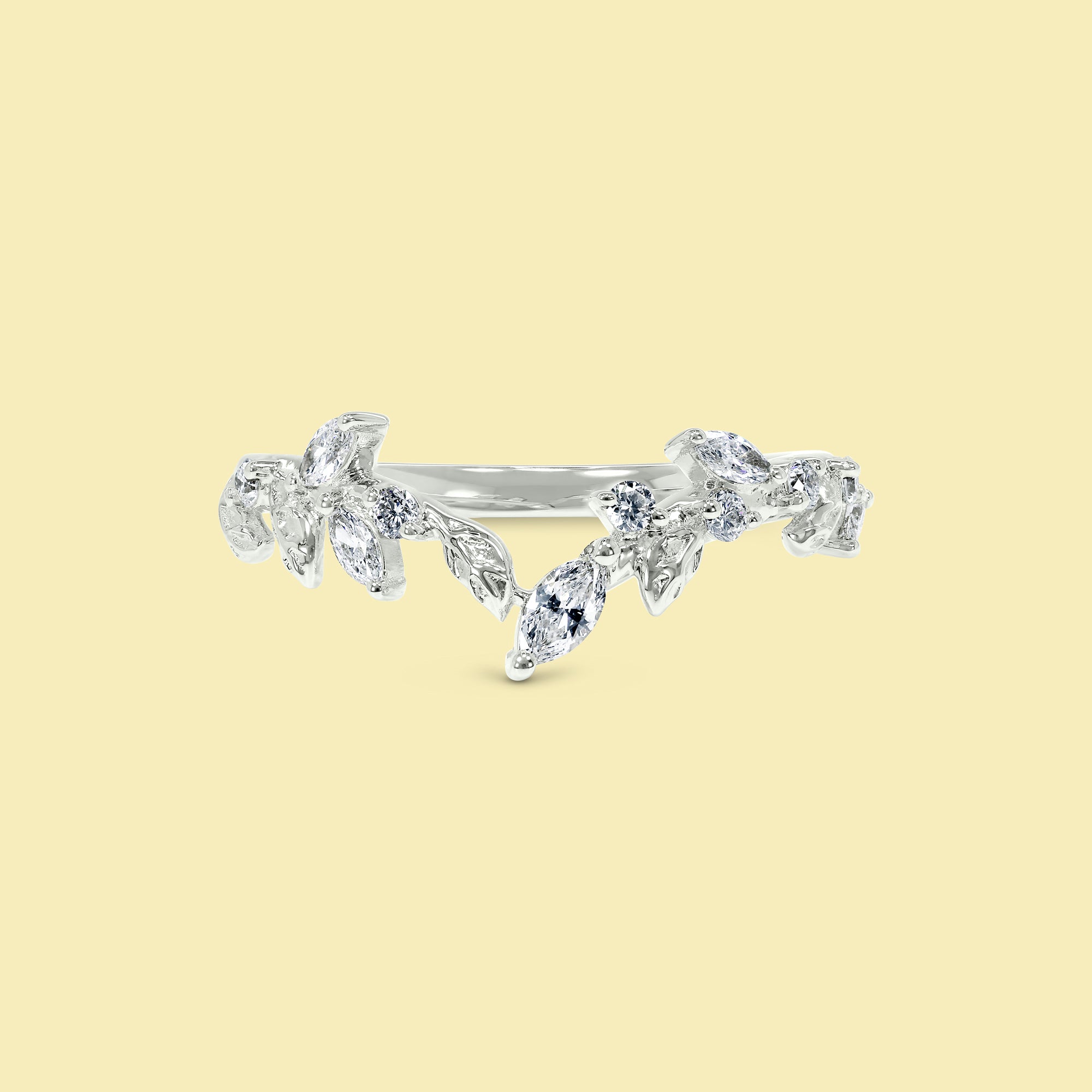 The Flora, V-shaped Floral Diamond Band by Earthena Jewelry of Beverly Hills.