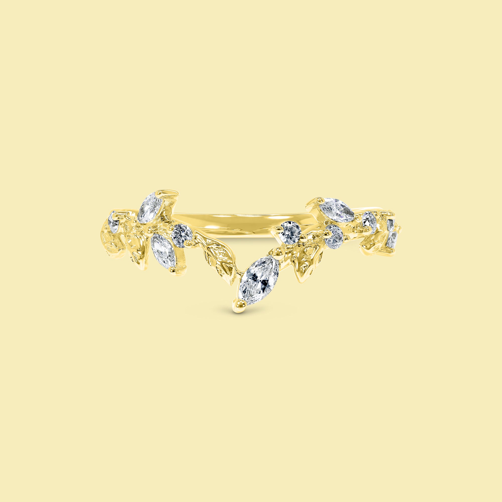 The Flora, V-shaped Floral Diamond Band by Earthena Jewelry of Beverly Hills.