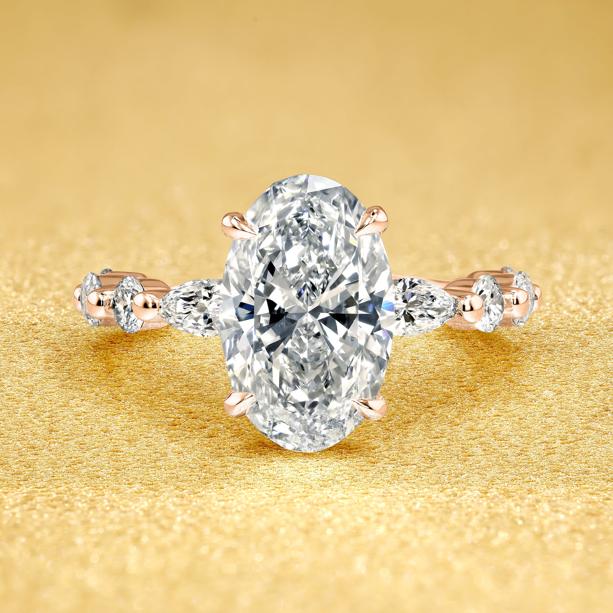 Grace 2.5ct Elongated Oval-Cut Lab-Grown Diamond Hidden Eternity Halo Engagement Ring in 14K Gold, 18K Gold, or Platinum by Earthena Jewelry of Beverly Hills.
