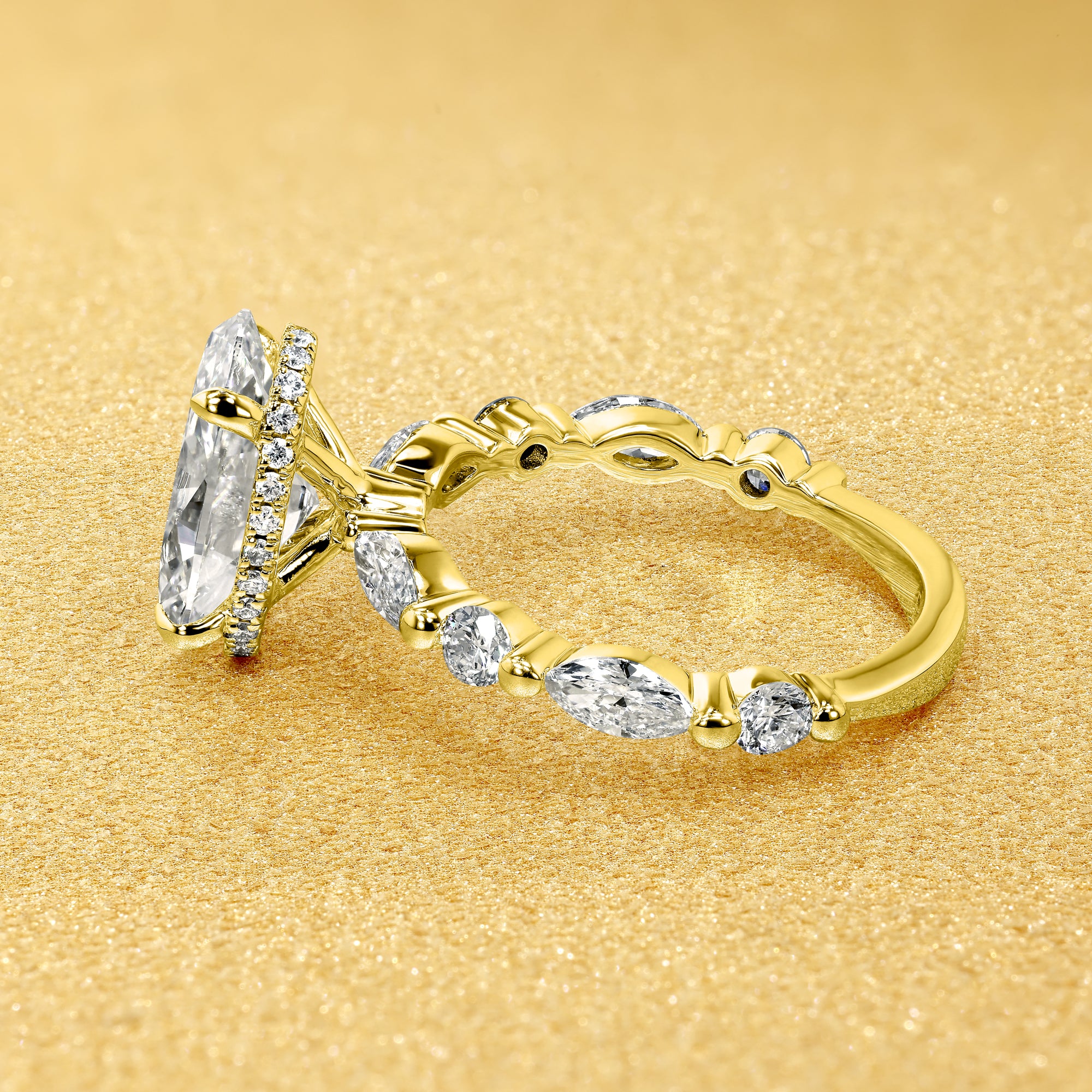Grace 2.5ct Elongated Oval-Cut Lab-Grown Diamond Hidden Eternity Halo Engagement Ring in 14K Gold, 18K Gold, or Platinum by Earthena Jewelry of Beverly Hills.