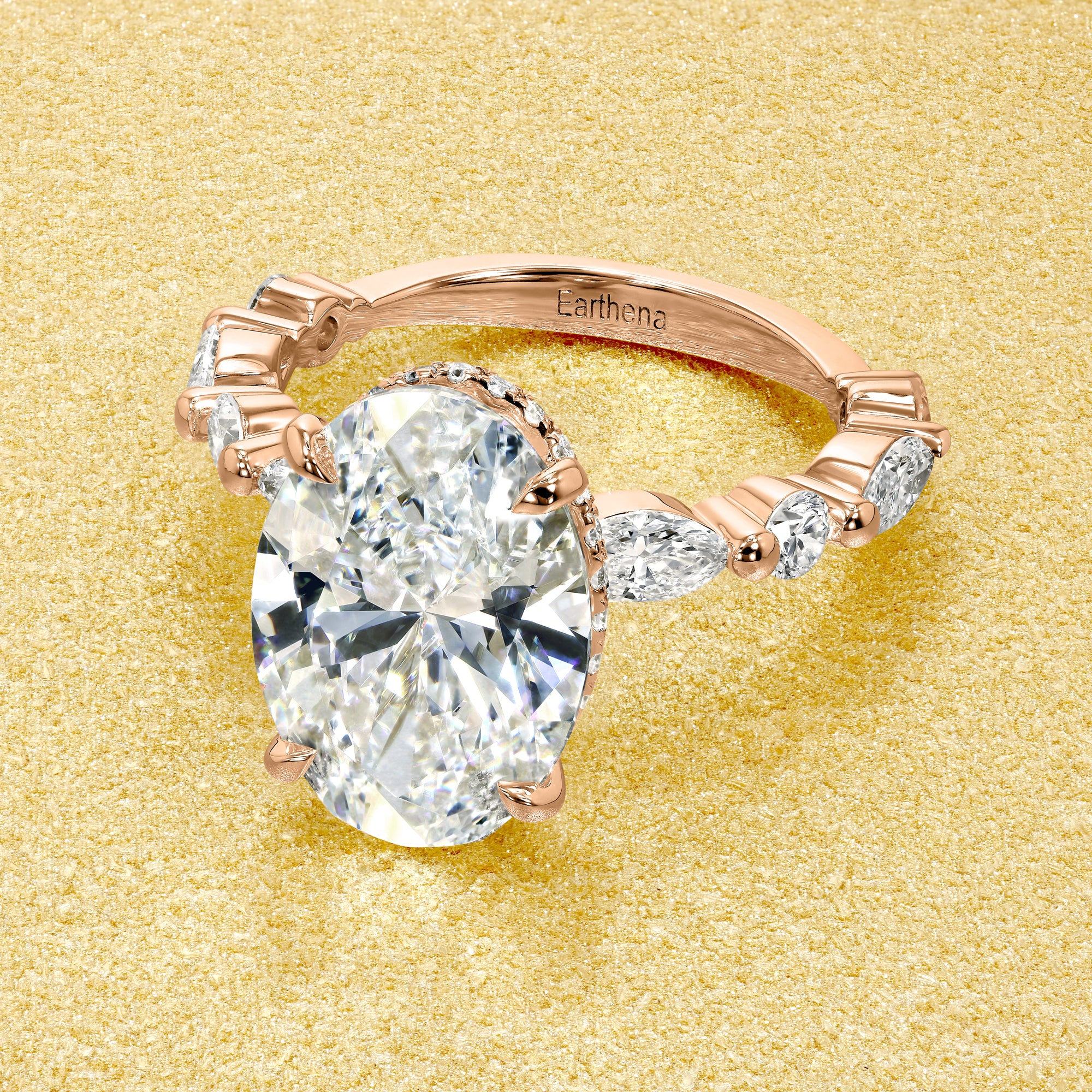 Grace 4ct Oval-Cut Lab-Grown Diamond Hidden Eternity Halo Engagement Ring in 14K Gold, 18K Gold, or Platinum handcrafted by Earthena Jewelry of Beverly Hills.