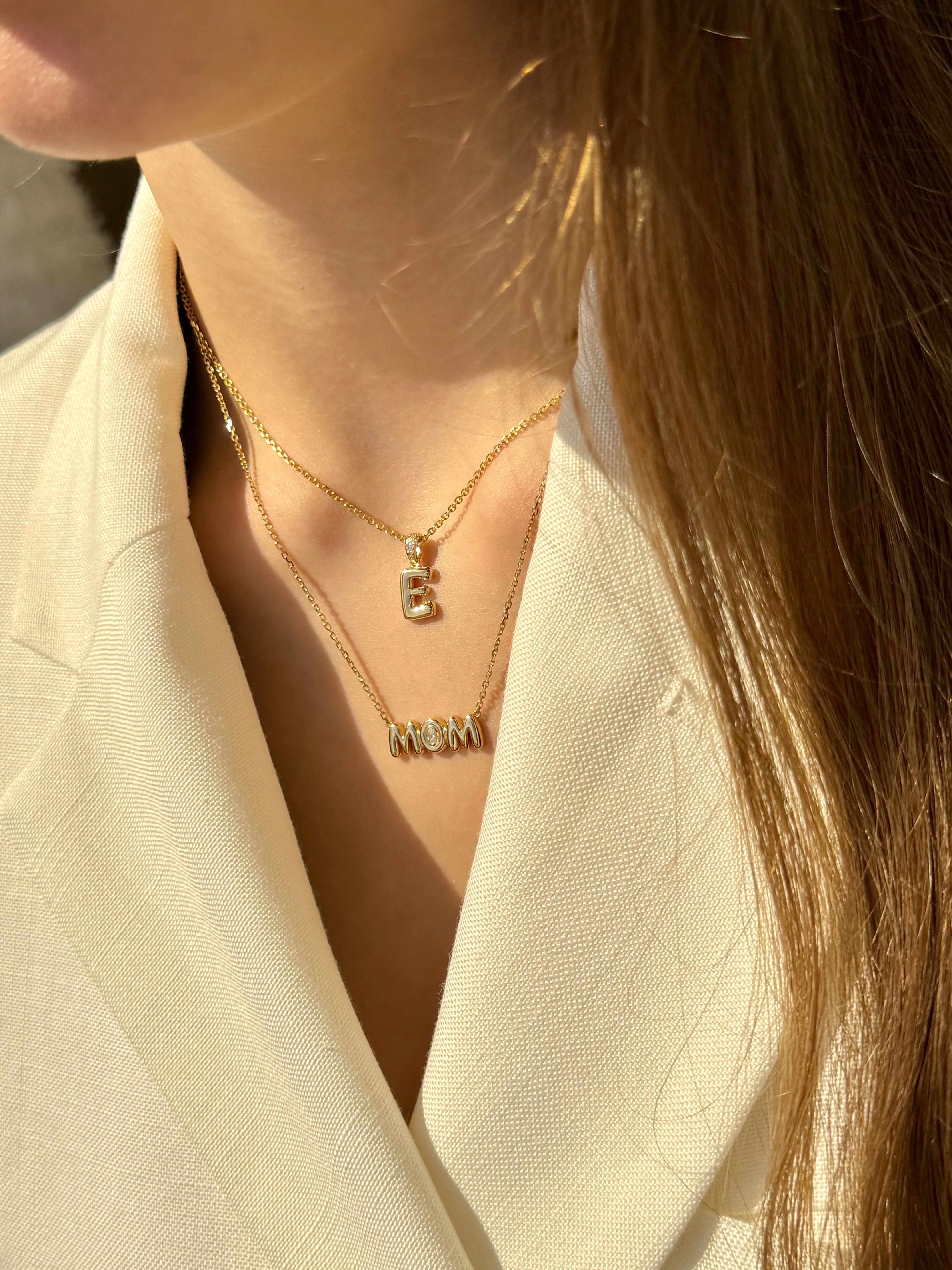 The Cloud, Gold Initial Diamond Puff Charm Pendant