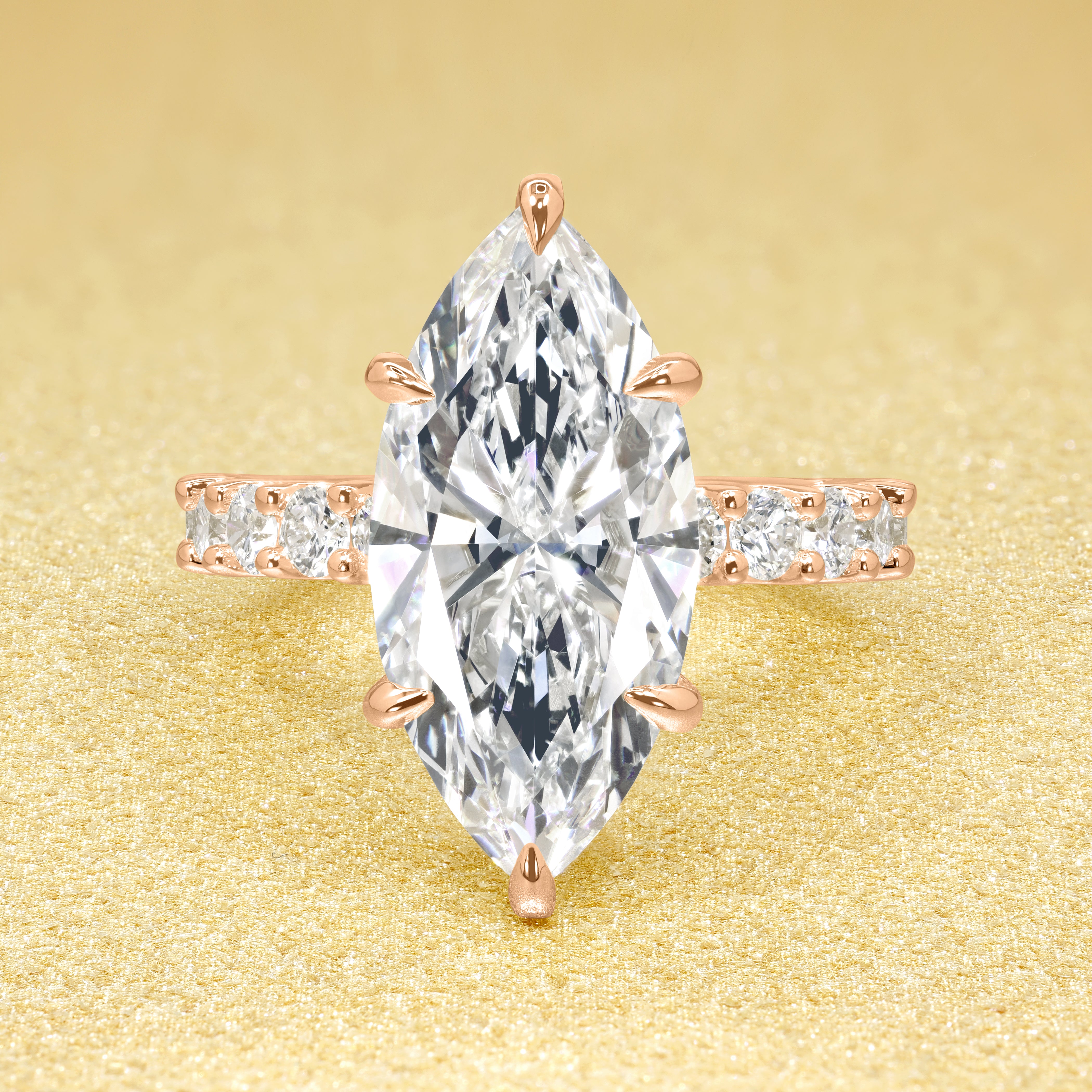 The Mila Luxe, 4.5ct Elongated Marquise-cut Diamond Hidden Wrap Halo Ring