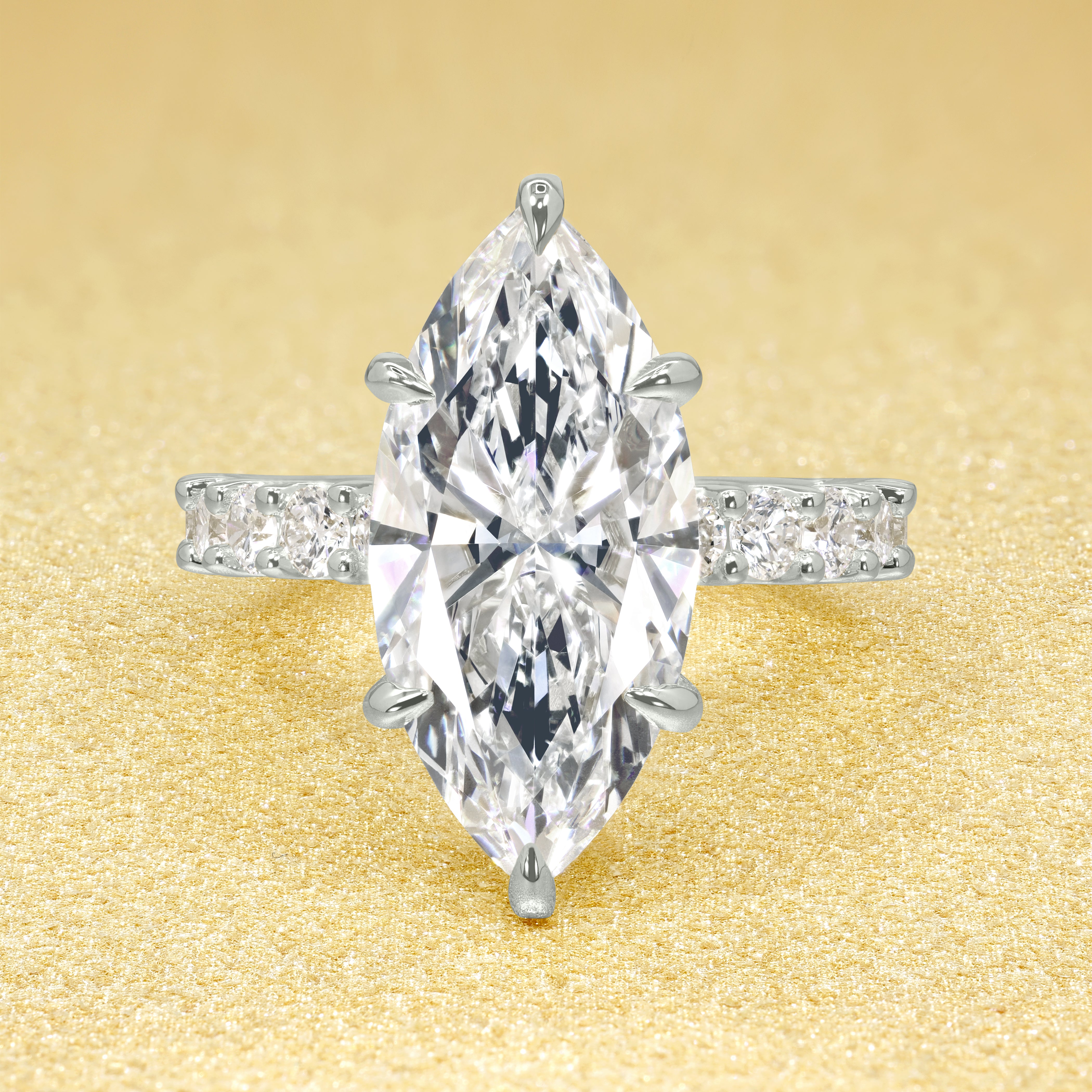 The Mila Luxe, 4.5ct Elongated Marquise-cut Diamond Hidden Wrap Halo Ring
