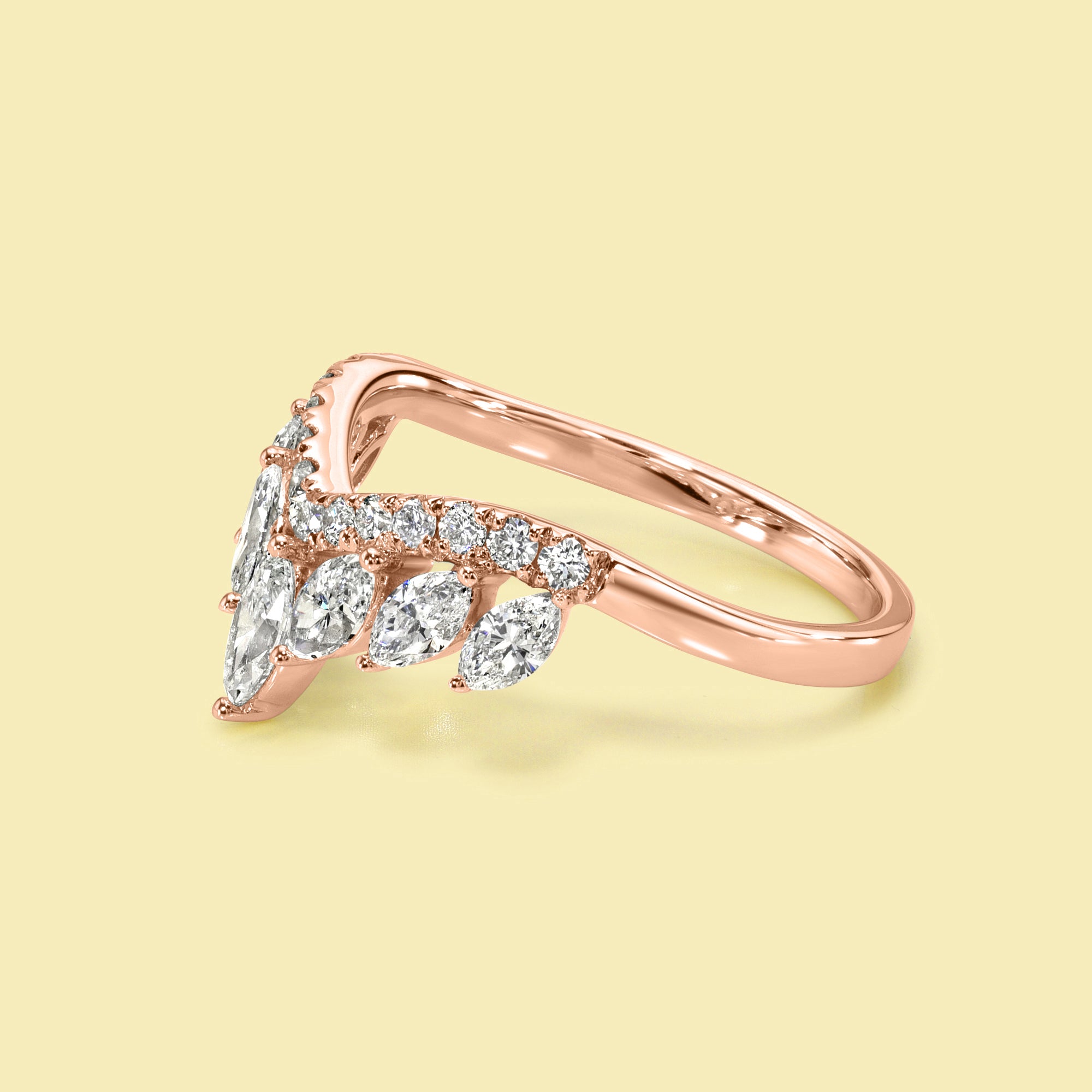 The Isabella, V-shaped Shadow Diamond Band is handcrafted in 14K gold, 18K gold, or Platinum by Earthena Jewelry in Los Angeles