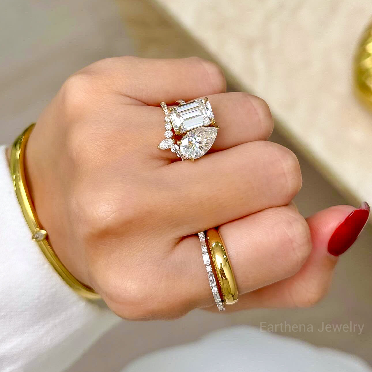 The Audrey, Curved V-shaped Diamond Band is handcrafted in 14K gold, 18K gold, or Platinum by Earthena Jewelry in Los Angeles