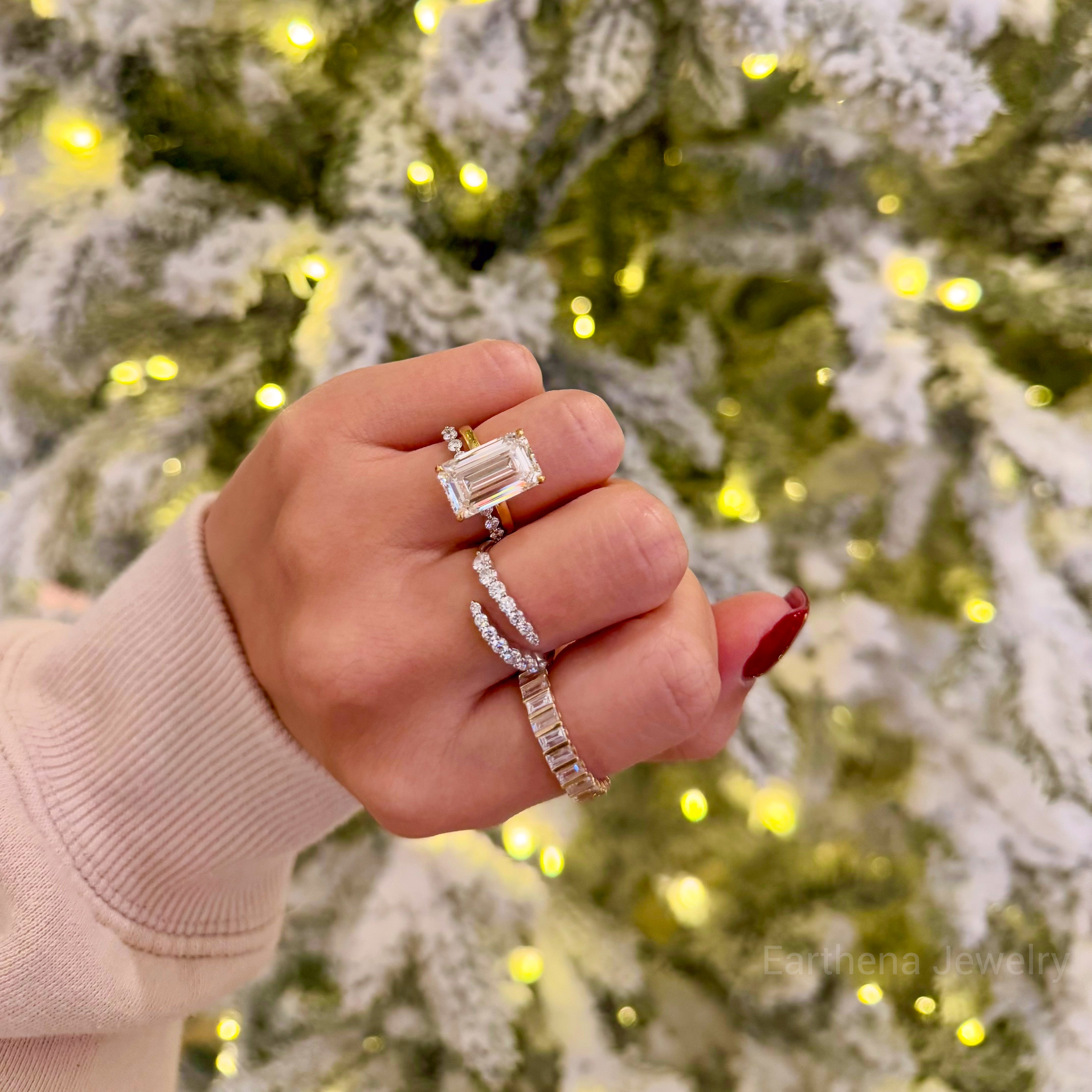 The Ivy Baguette-cut Channel-set Eternity Lab-grown Diamond Band is handcrafted in 14K gold, 18K gold, and Platinum handcrafted in Los Angeles by Earthena Jewelry