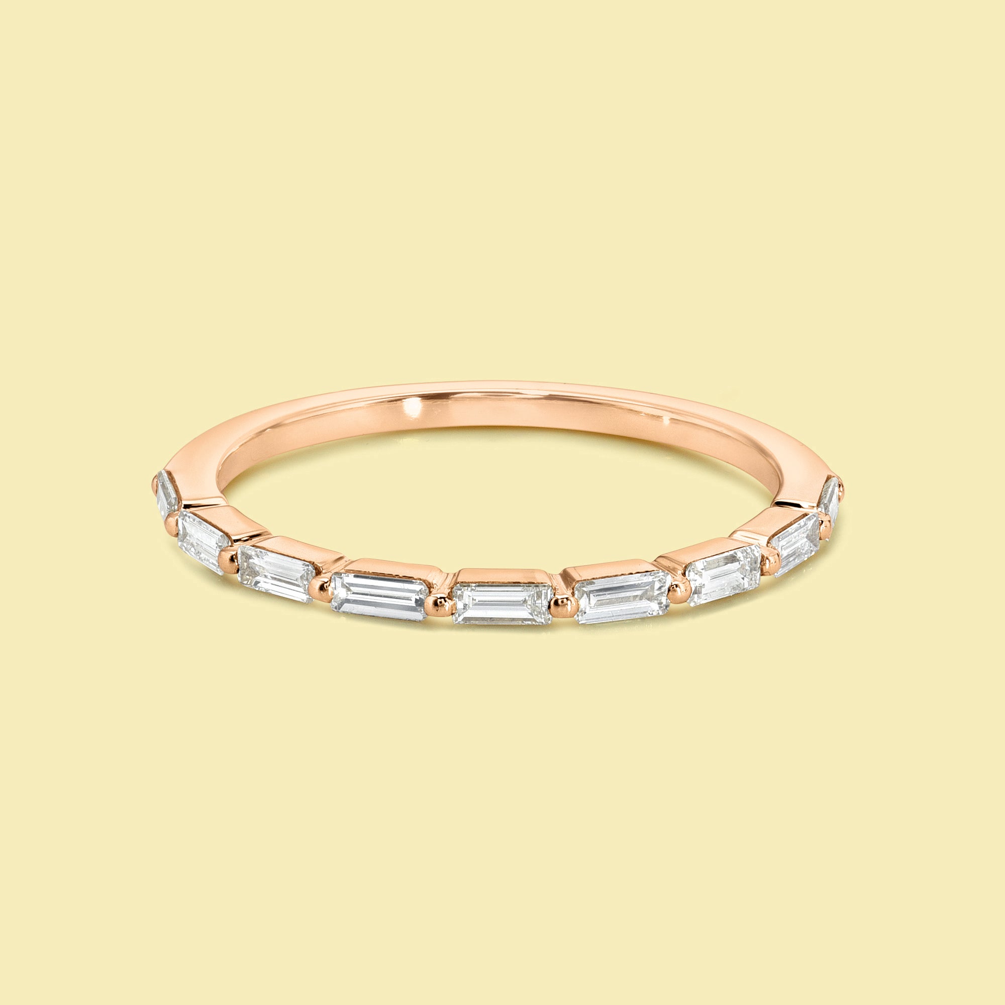 Laci Floating Stackable Shared-prong Diamond Band Handcrafted in 14K gold, 18K gold, or Platinum handcrafted in Los Angeles by Earthena Jewelry