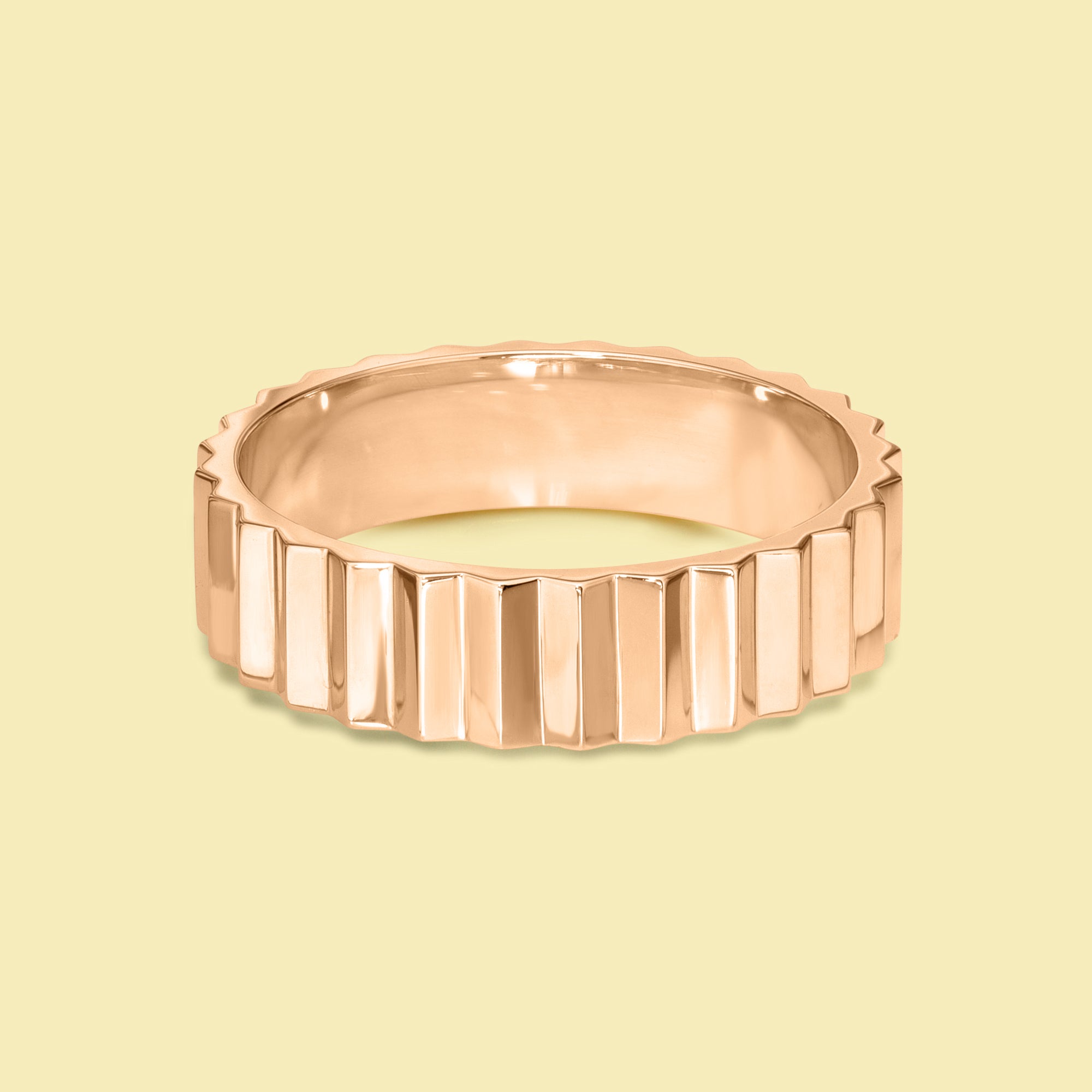 Leo Stackable Fluting Solid Gold Band Handcrafted in 14K Gold, 18K Gold, or Platinum handcrafted in Los Angeles by Earthena Jewelry.