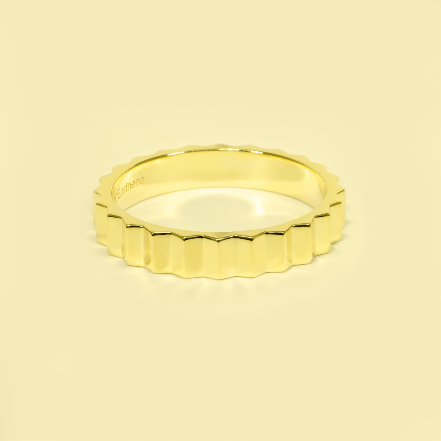 Leona Stackable Fluting Gear Solid Gold Band Handcrafted in 14K or 18K Solid Gold by Earthena Jewelry