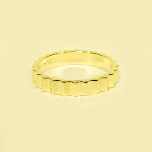 Leona Stackable Fluting Gear Solid Gold Band Handcrafted in 14K or 18K Solid Gold by Earthena Jewelry