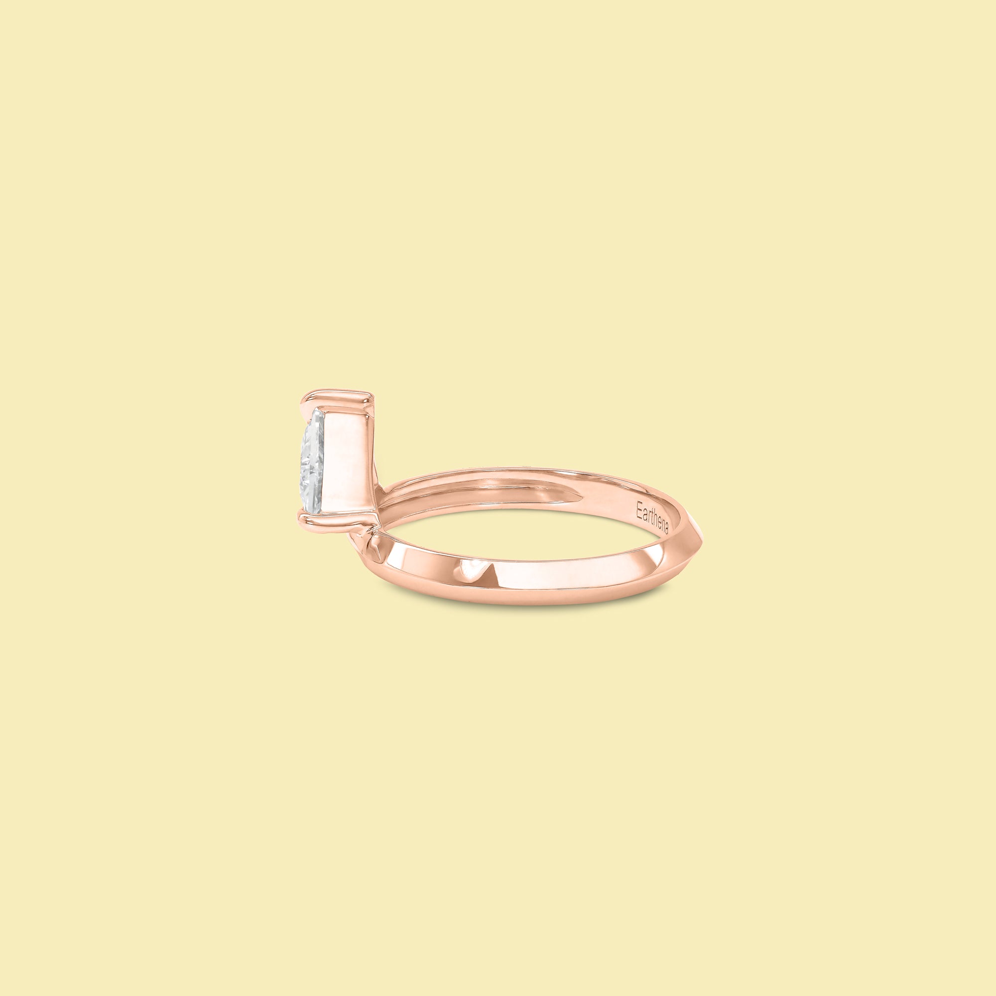 Lexi Floating Trillion Lab-grown Diamond Knife-Edge Pinky Ring Crafted in Gold or in Platinum by Earthena Jewelry of Beverly Hills.