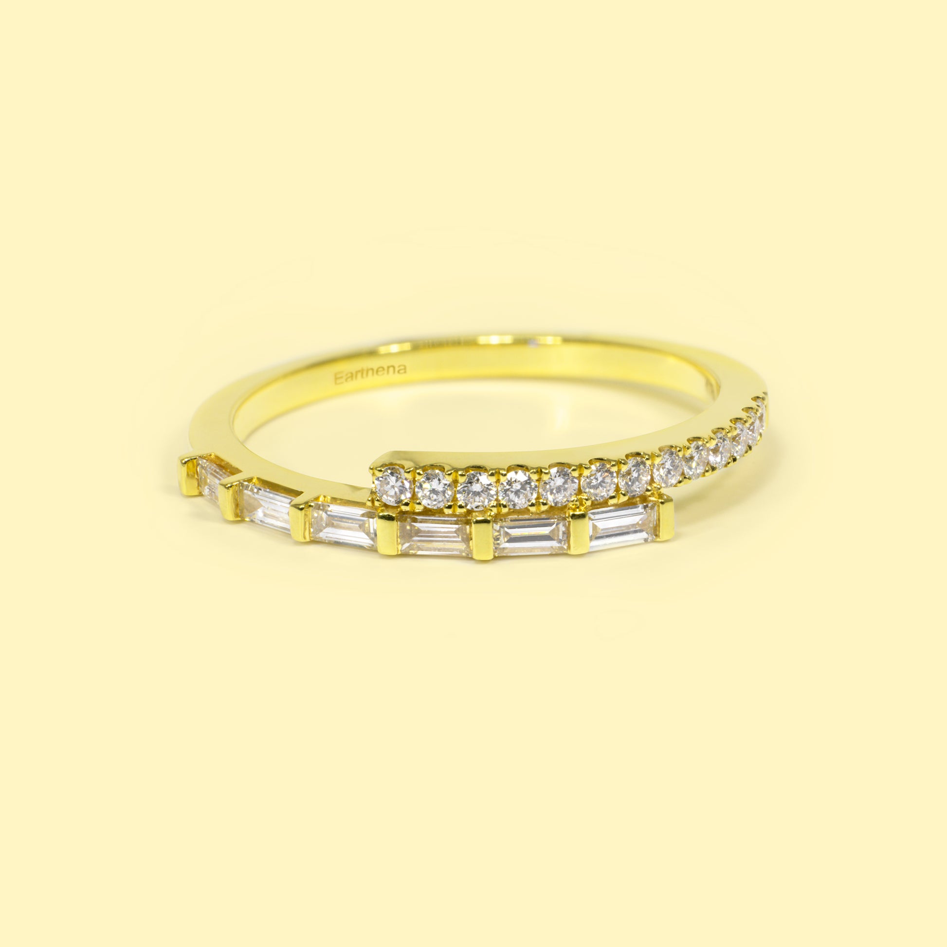 Lydia Stackable Bypass Baguette and Round Lab-grown Diamond Band Handcrafted in 14K or 18K Solid Gold by Earthena Jewelry