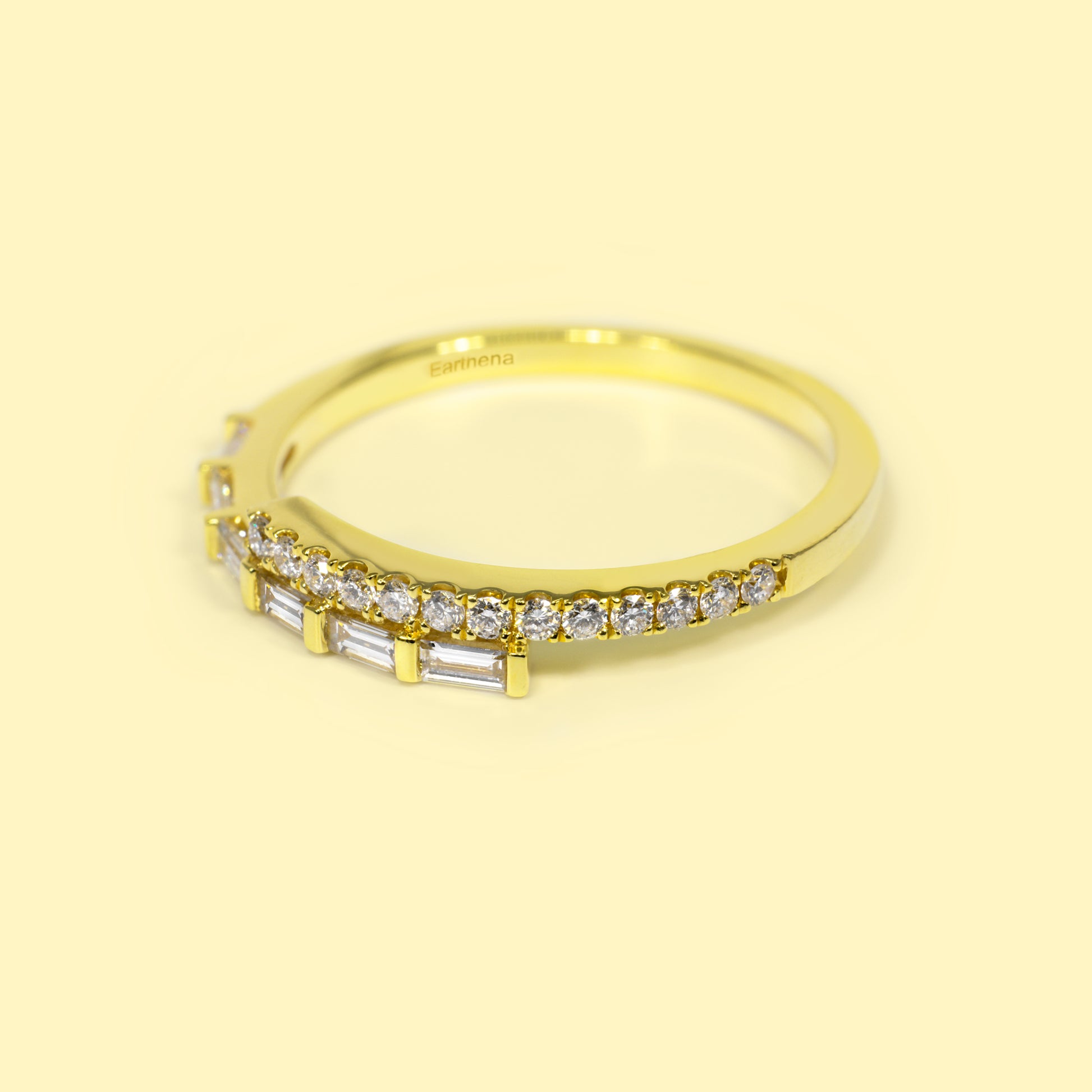 Lydia Stackable Bypass Baguette and Round Lab-grown Diamond Band Handcrafted in 14K or 18K Solid Gold by Earthena Jewelry